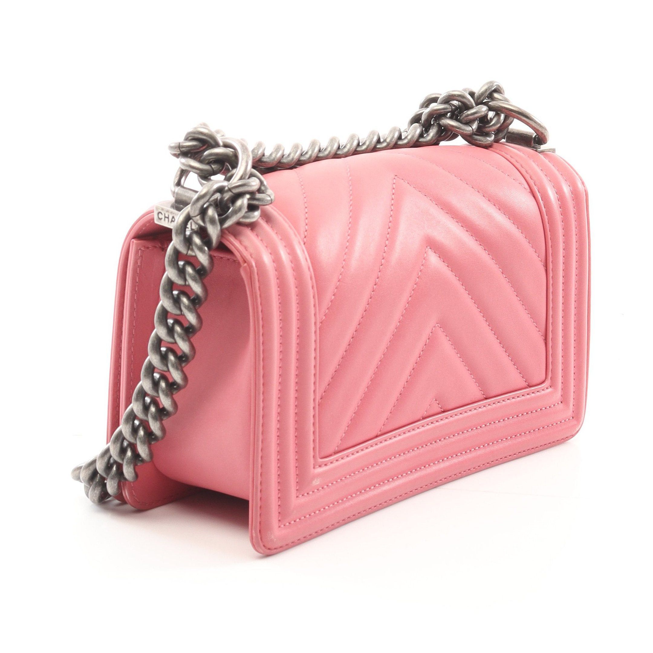 Chanel Chanel Boy Chanel Small Chevron V-Stitch Chain Shoulder Bag Leather Pink Antique Silver Hardware Size ONE SIZE - 2 Thumbnail
