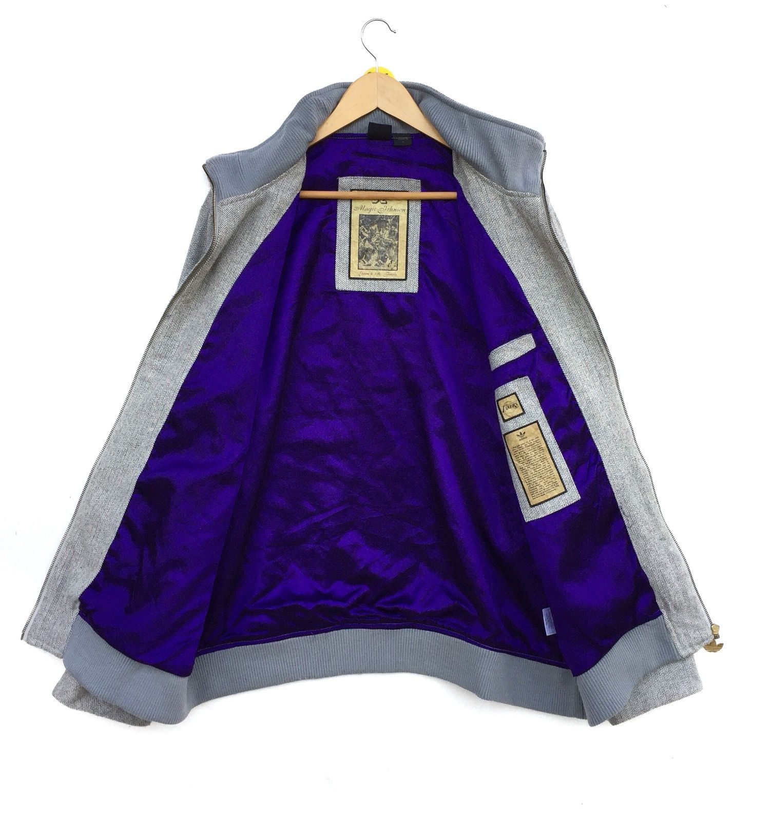 LIMITED EDITION!! Adidas / ADIDAS Limited Edition #436/500 Magic Johnson LA Lakers NBA Jacket Medium Lebron in Grey herringbone with gold accents design