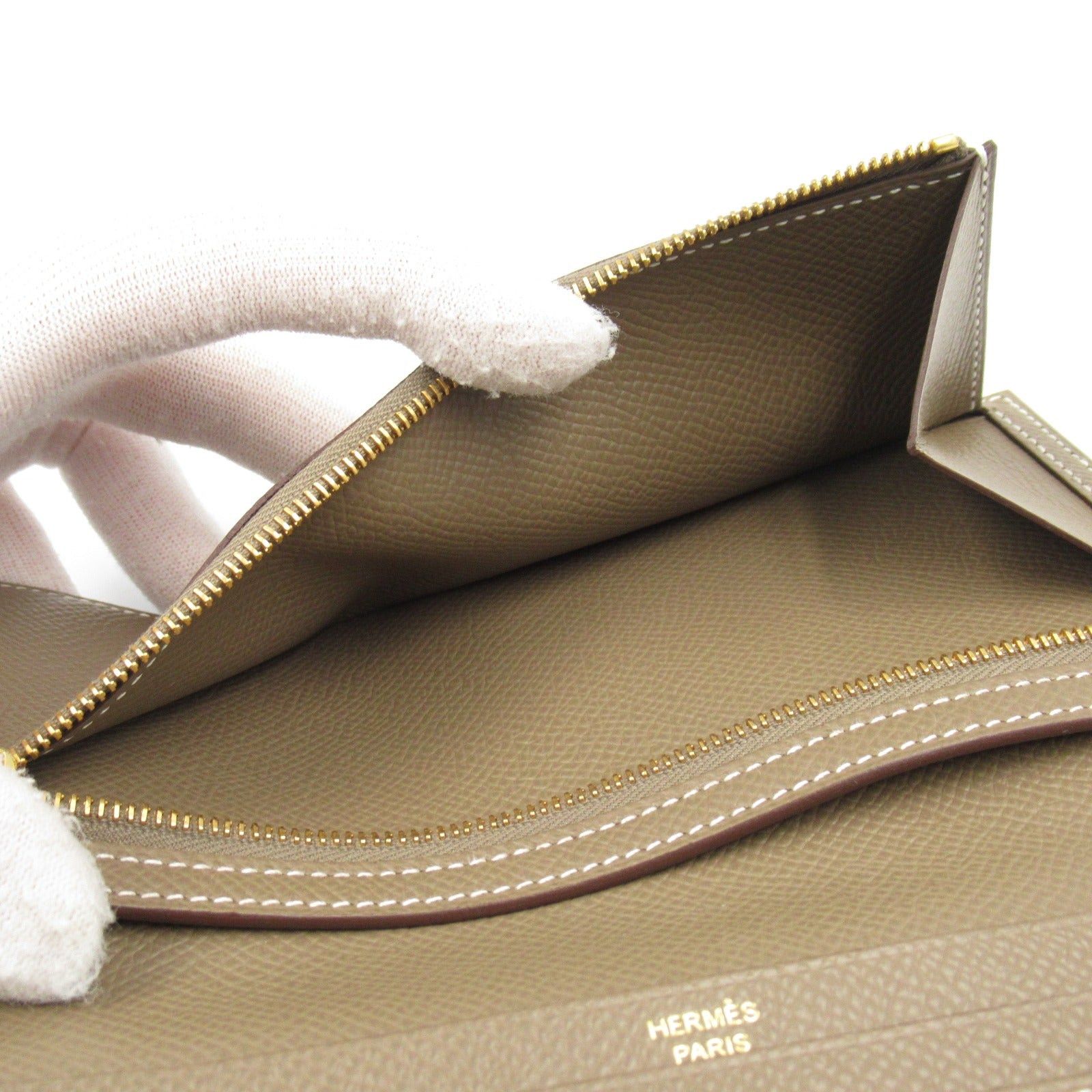 Hermes Hermes Bear Souffle Bi-Fold Long Wallet Leather Veau Epsom Brown Etoupe Gold Hardware Z Stamp Size ONE SIZE - 8 Thumbnail