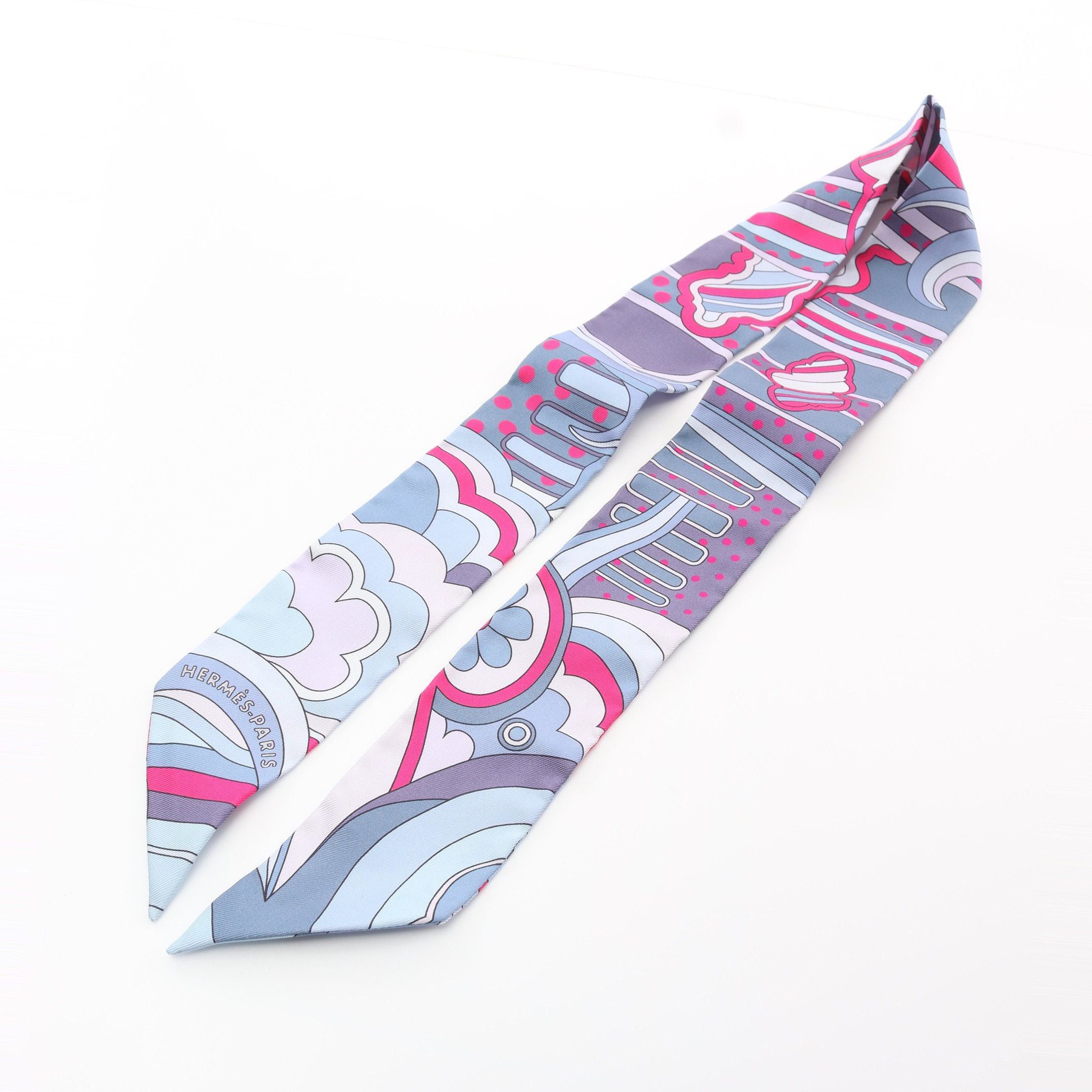 Hermes Hermes Twilly Faubourg Rainbow Ribbon Scarf Silk Blue Multicolor Size ONE SIZE - 5 Thumbnail