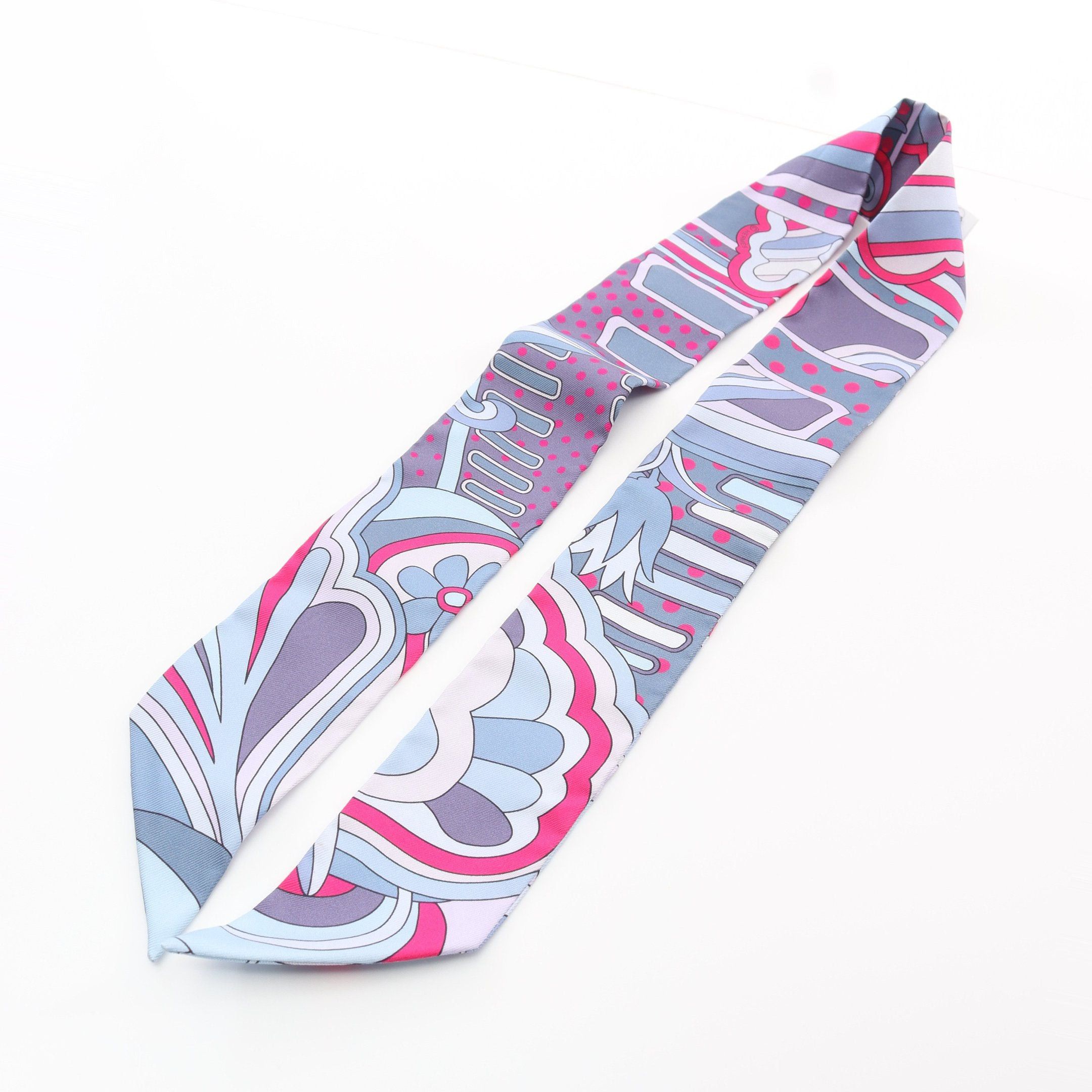 Hermes Hermes Twilly Faubourg Rainbow Ribbon Scarf Silk Blue Multicolor Size ONE SIZE - 6 Thumbnail