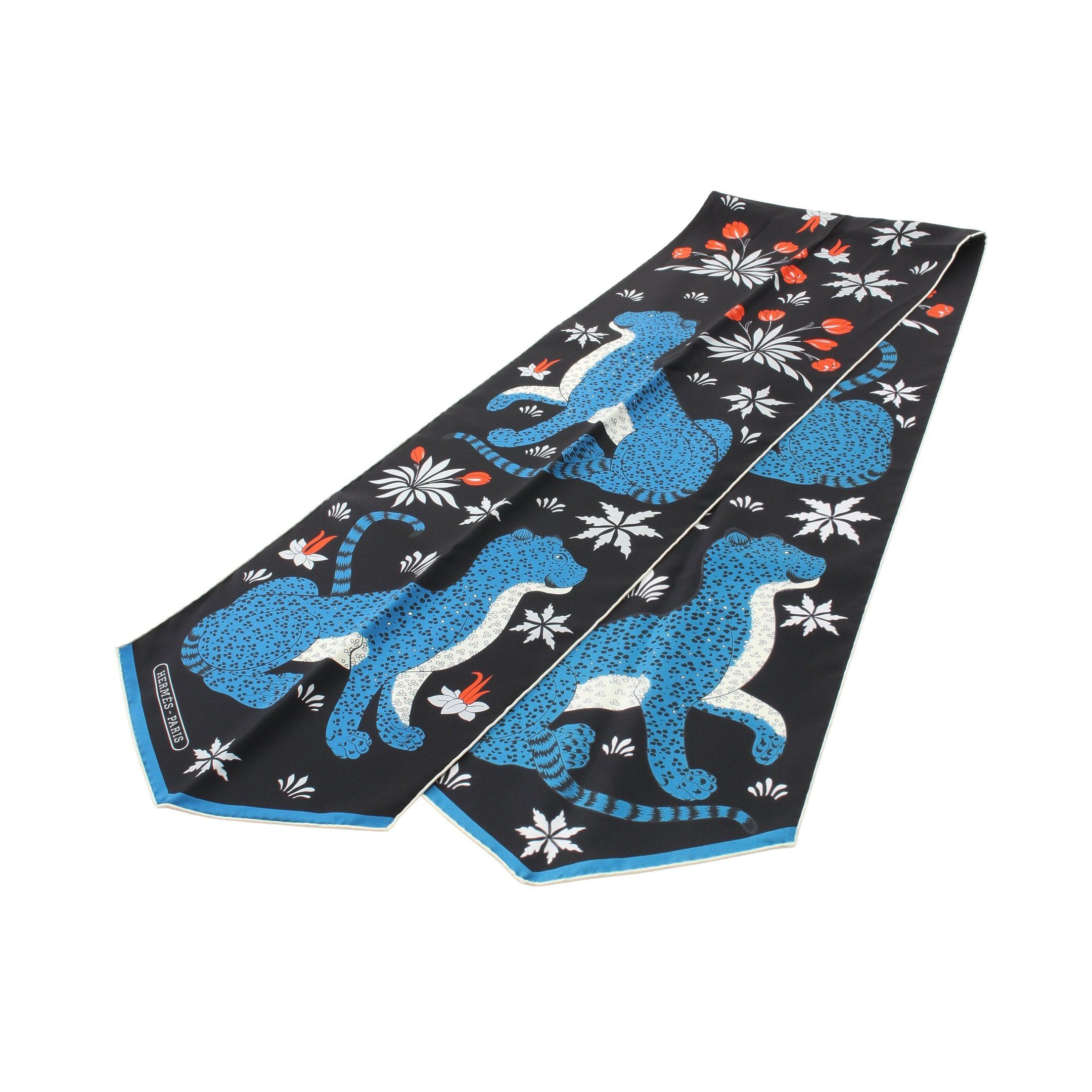 Hermes Hermes Maxi Twilly Les Leopards Scarf Silk Black Blue Multicolor Size ONE SIZE - 4 Thumbnail