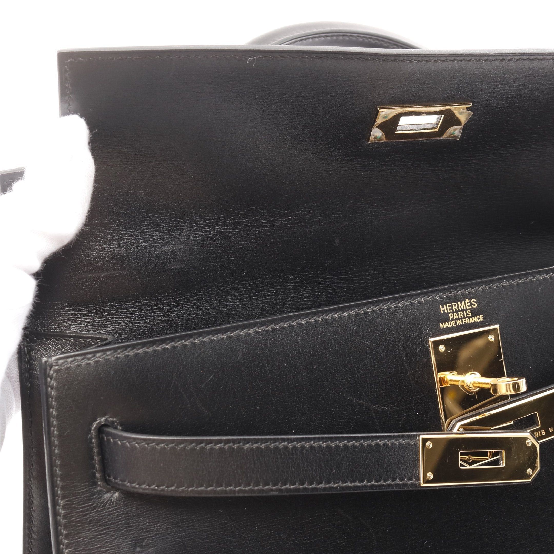 Hermes Hermes Kelly32 Handbag Box Calf Black Gold Hardware Outside Sewing Stamp (Manufactured Around 2002) Size ONE SIZE - 7 Thumbnail