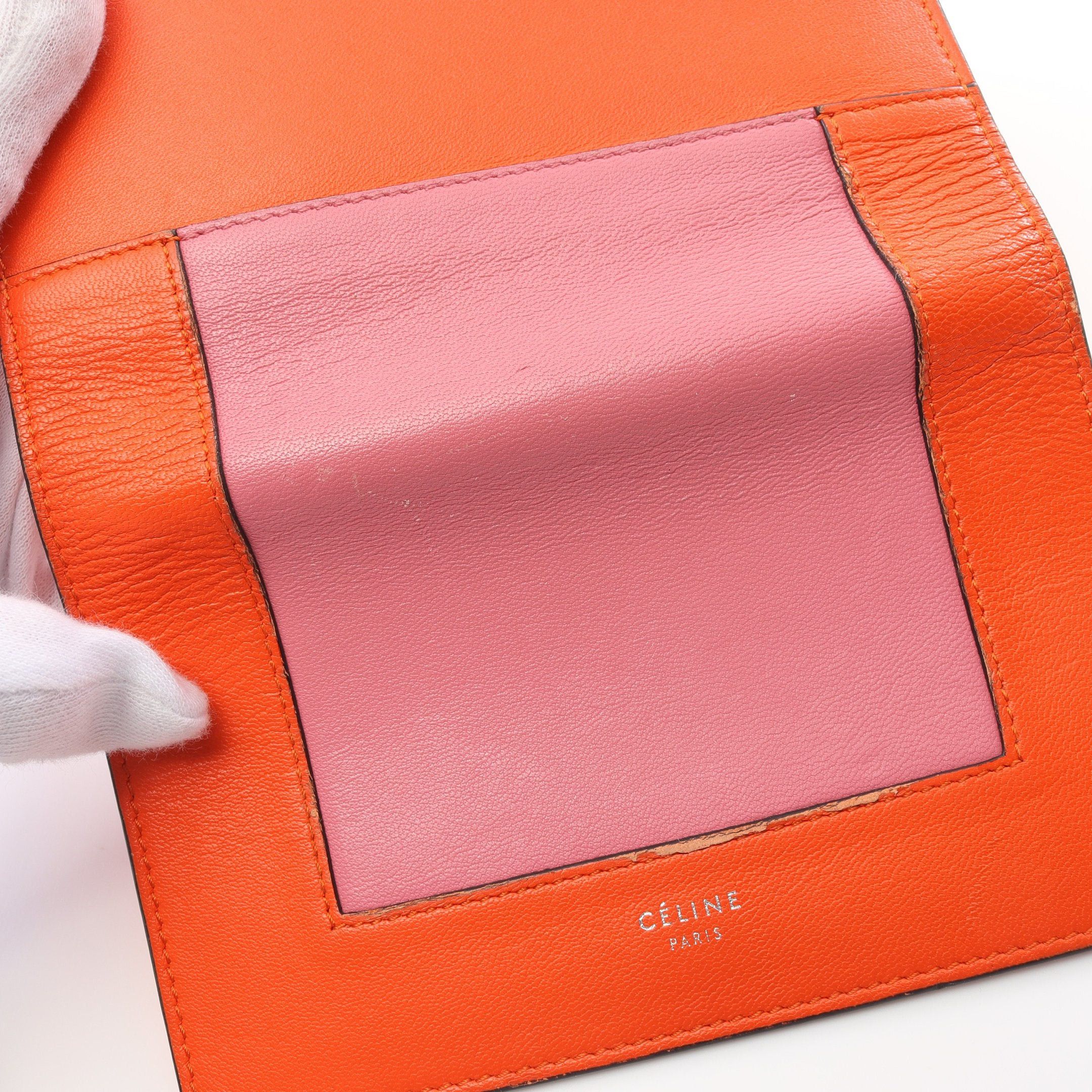 Celine Celine Frame Trifold Wallet Leather Orange Pink Size ONE SIZE - 7 Thumbnail