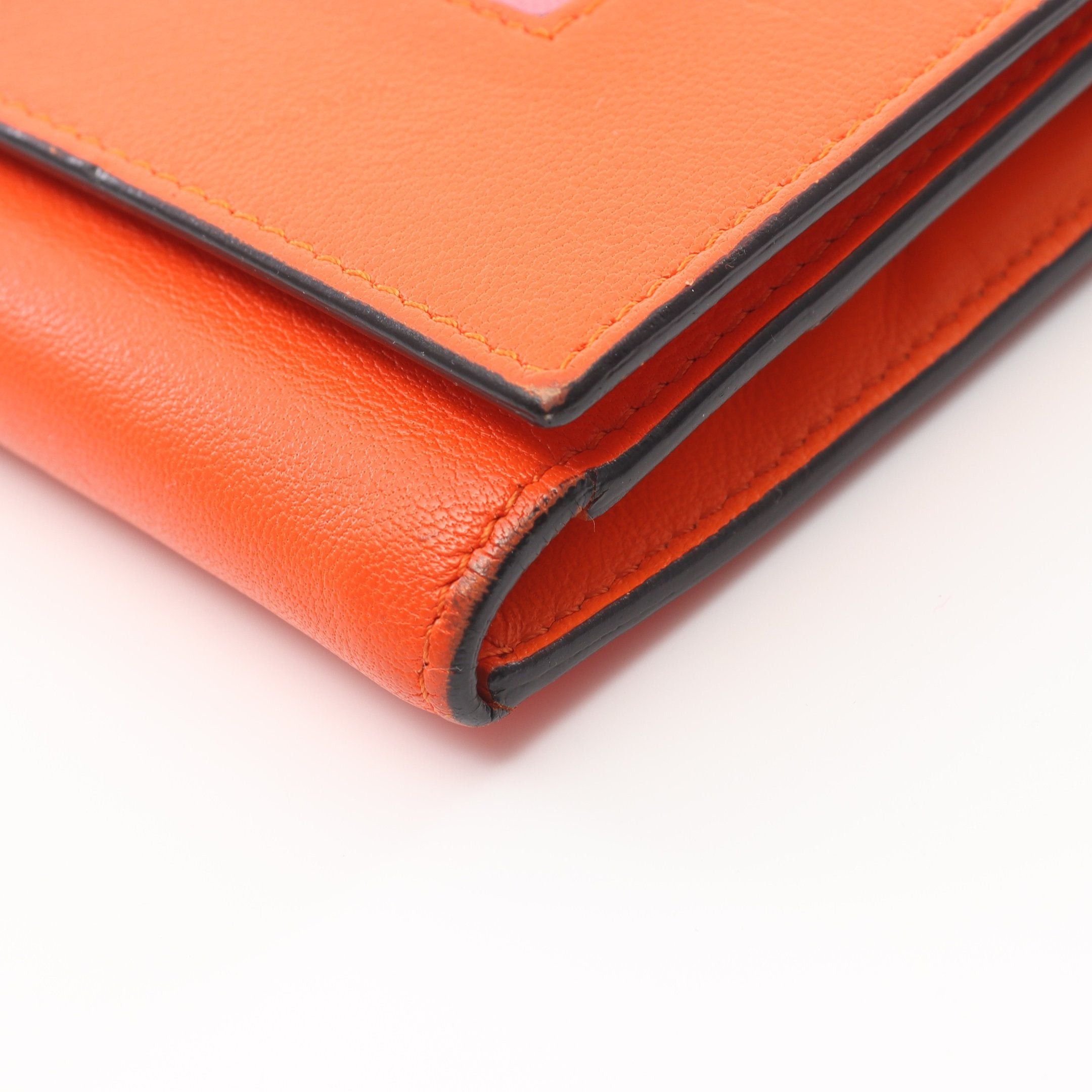 Celine Celine Frame Trifold Wallet Leather Orange Pink Size ONE SIZE - 8 Thumbnail