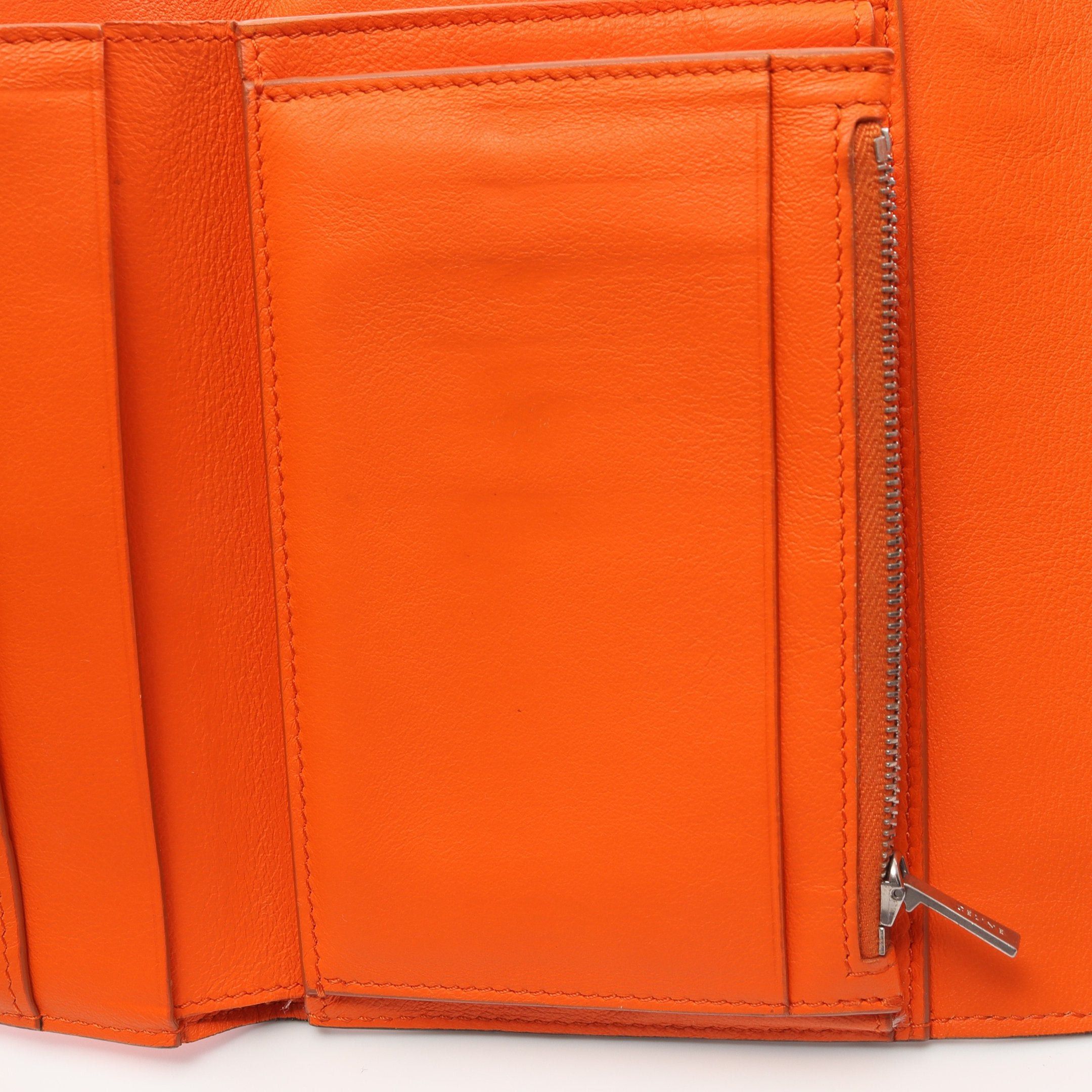 Celine Celine Frame Trifold Wallet Leather Orange Pink Size ONE SIZE - 10 Thumbnail