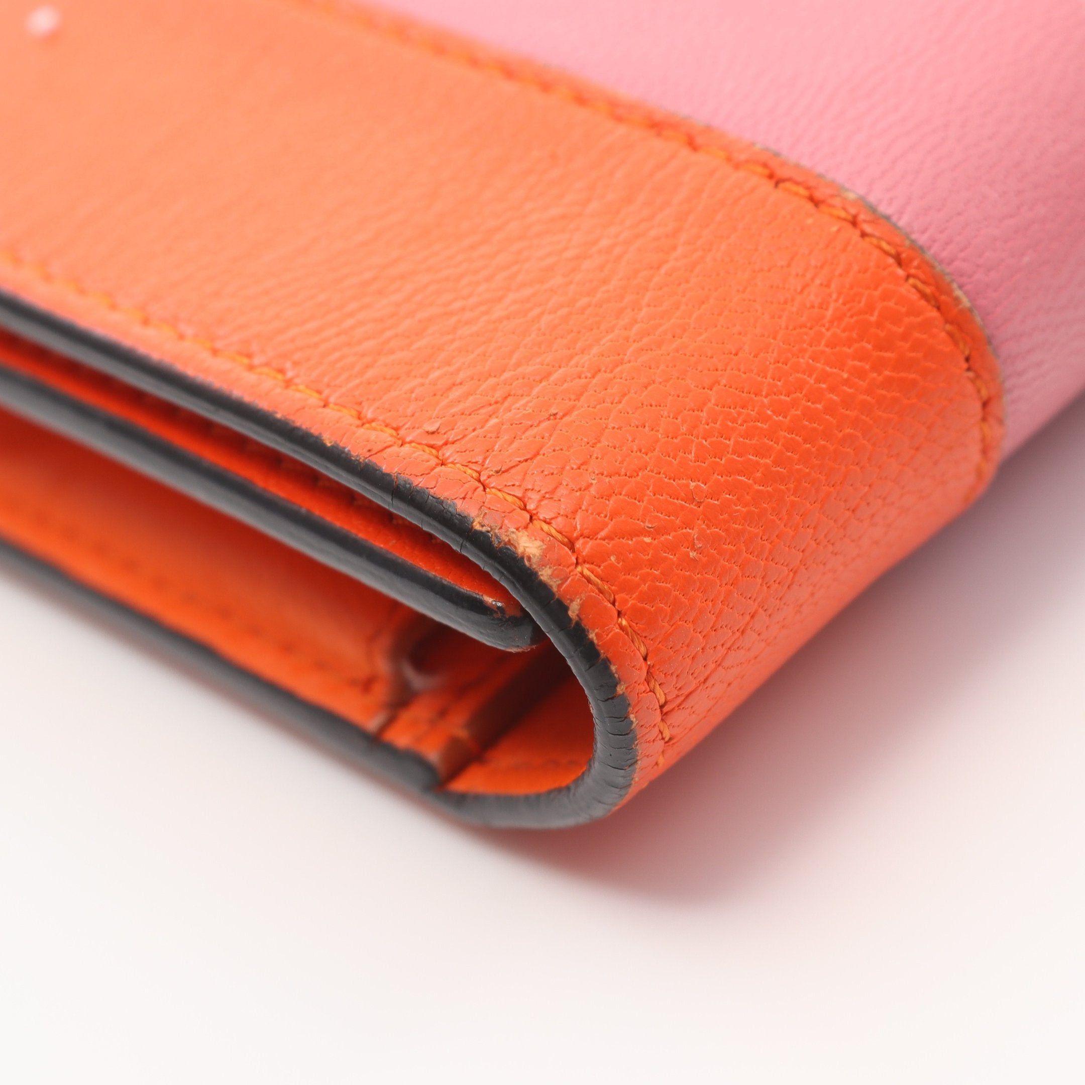 Celine Celine Frame Trifold Wallet Leather Orange Pink Size ONE SIZE - 9 Thumbnail