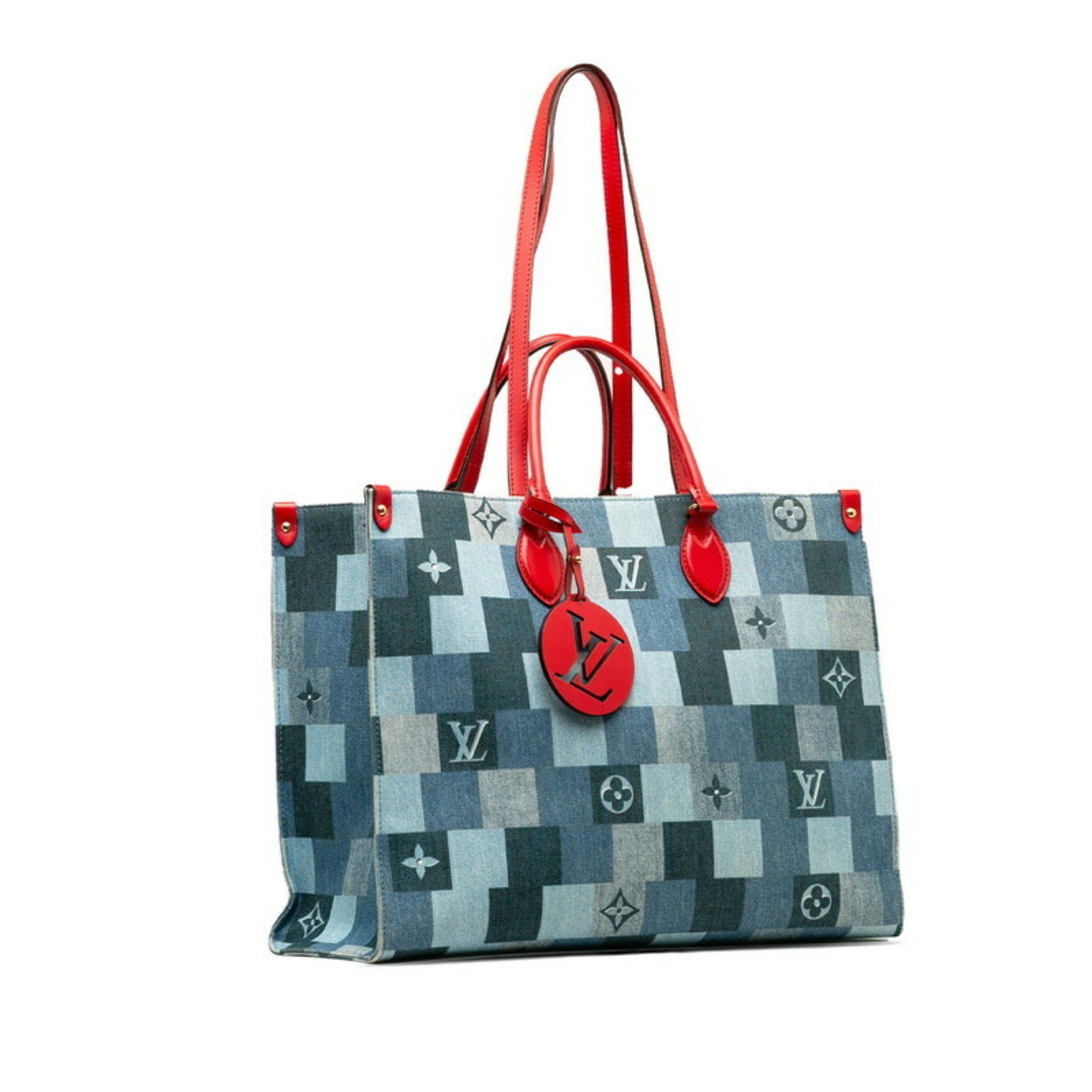 Louis Vuitton Louis Vuitton Monogram Denim On the Go GM Tote Bag Shoulder M44992 Blue Red Leather Women's LOUIS VUITTON Size ONE SIZE - 2 Thumbnail