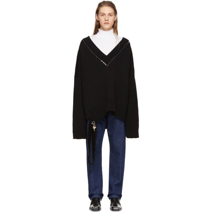 Raf simons v neck oversized sweater best sale