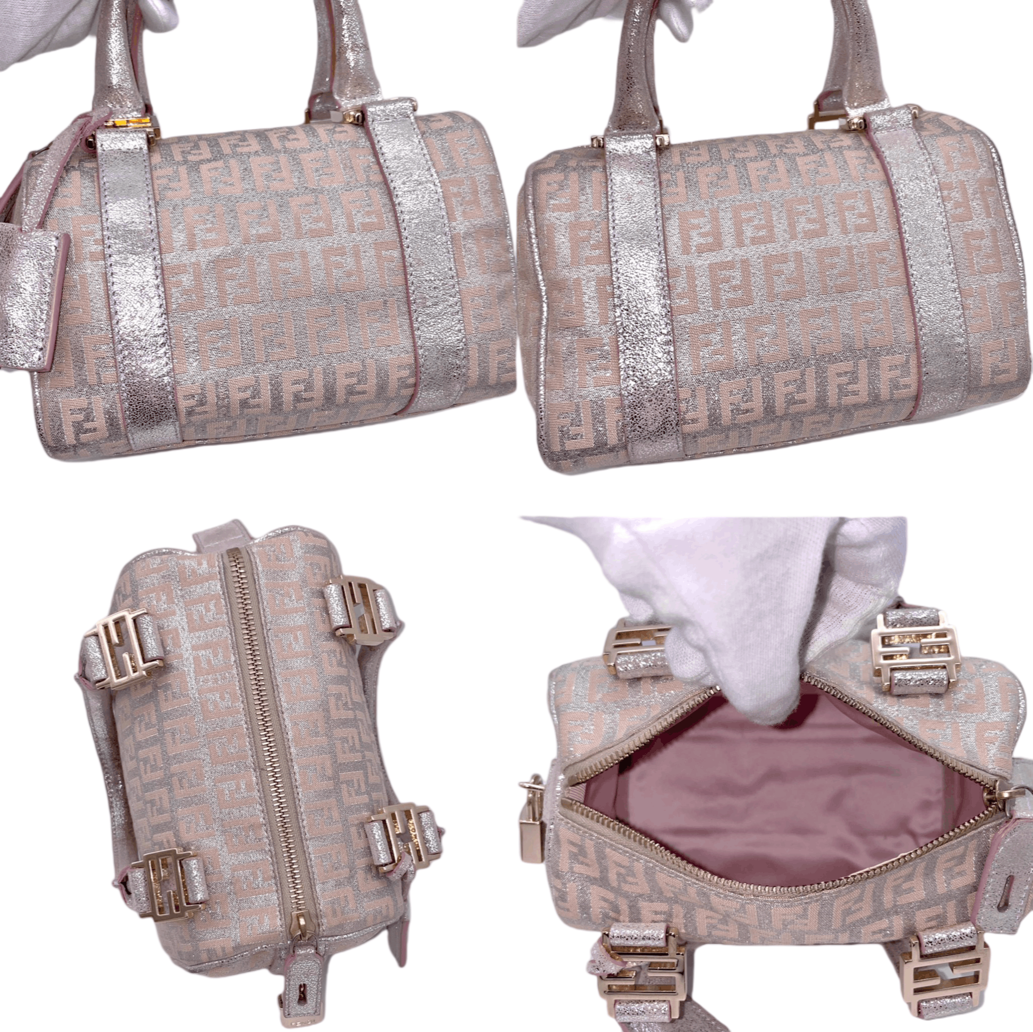 Fendi Fendi Zucchino Mini Boston Handbag Pink Silver Size ONE SIZE - 11 Thumbnail