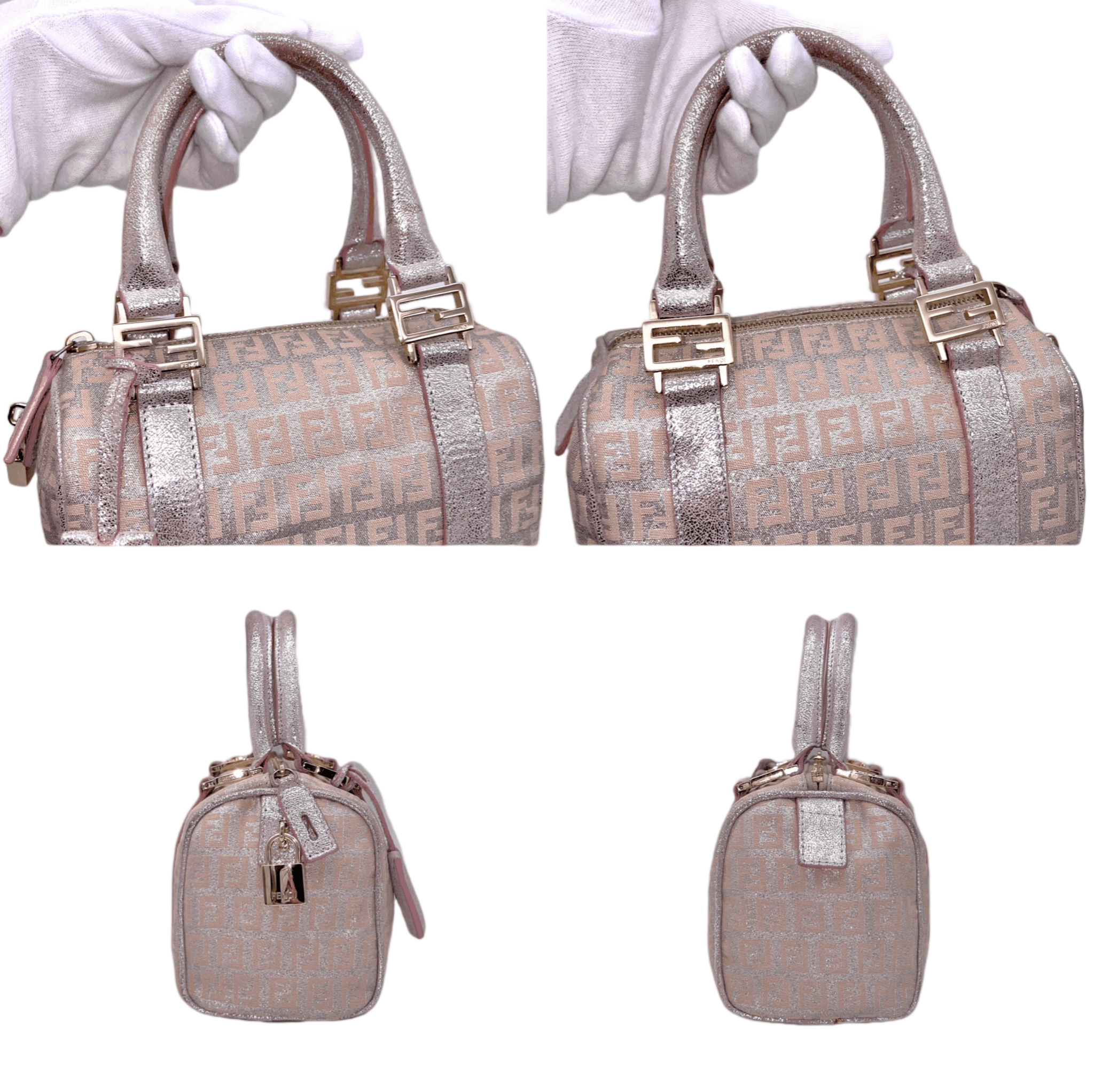 Fendi Fendi Zucchino Mini Boston Handbag Pink Silver Size ONE SIZE - 7 Thumbnail