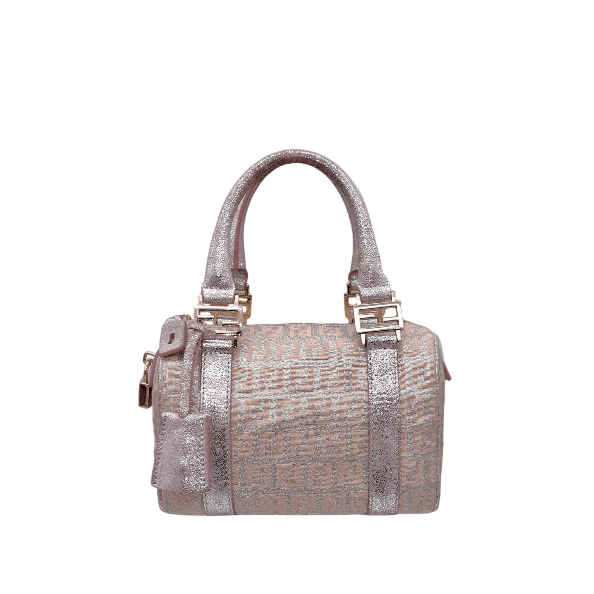 Fendi Fendi Zucchino Mini Boston Handbag Pink Silver Size ONE SIZE - 4 Thumbnail