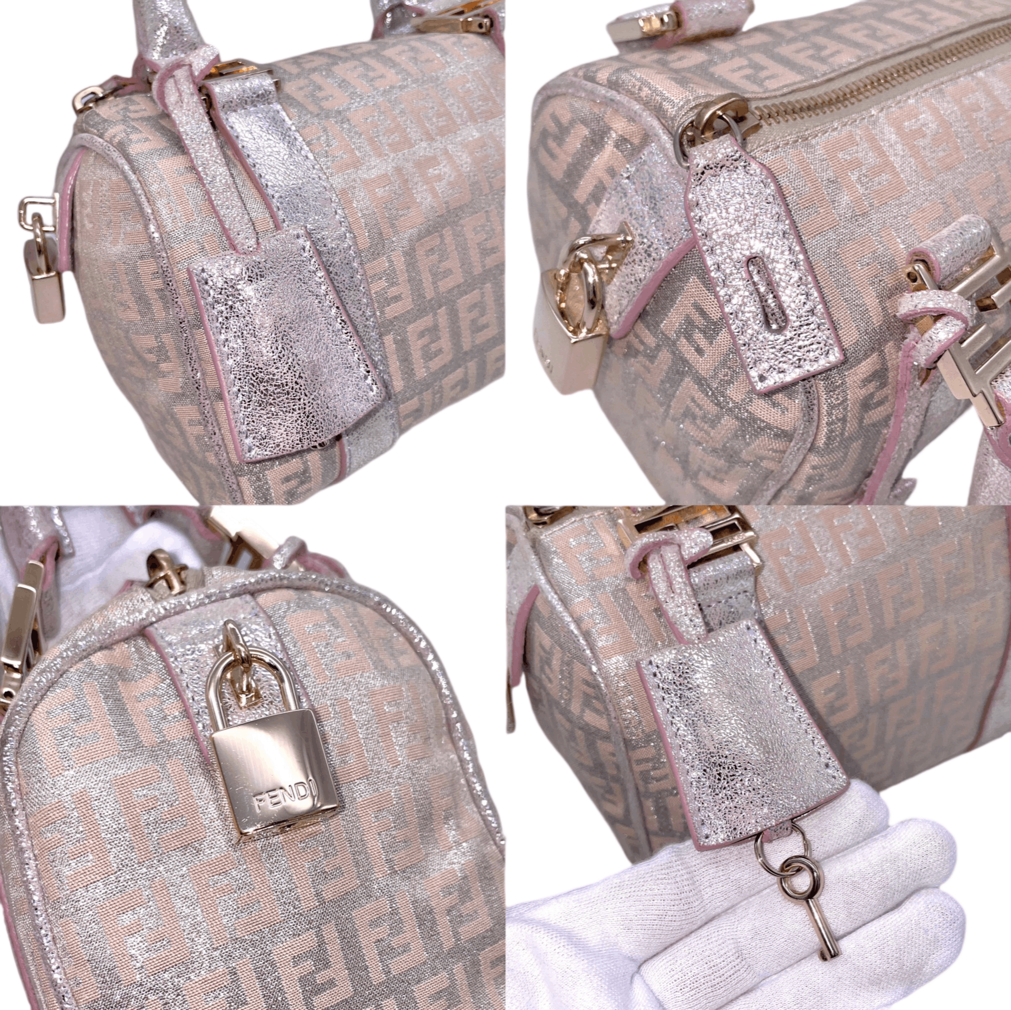 Fendi Fendi Zucchino Mini Boston Handbag Pink Silver Size ONE SIZE - 6 Thumbnail