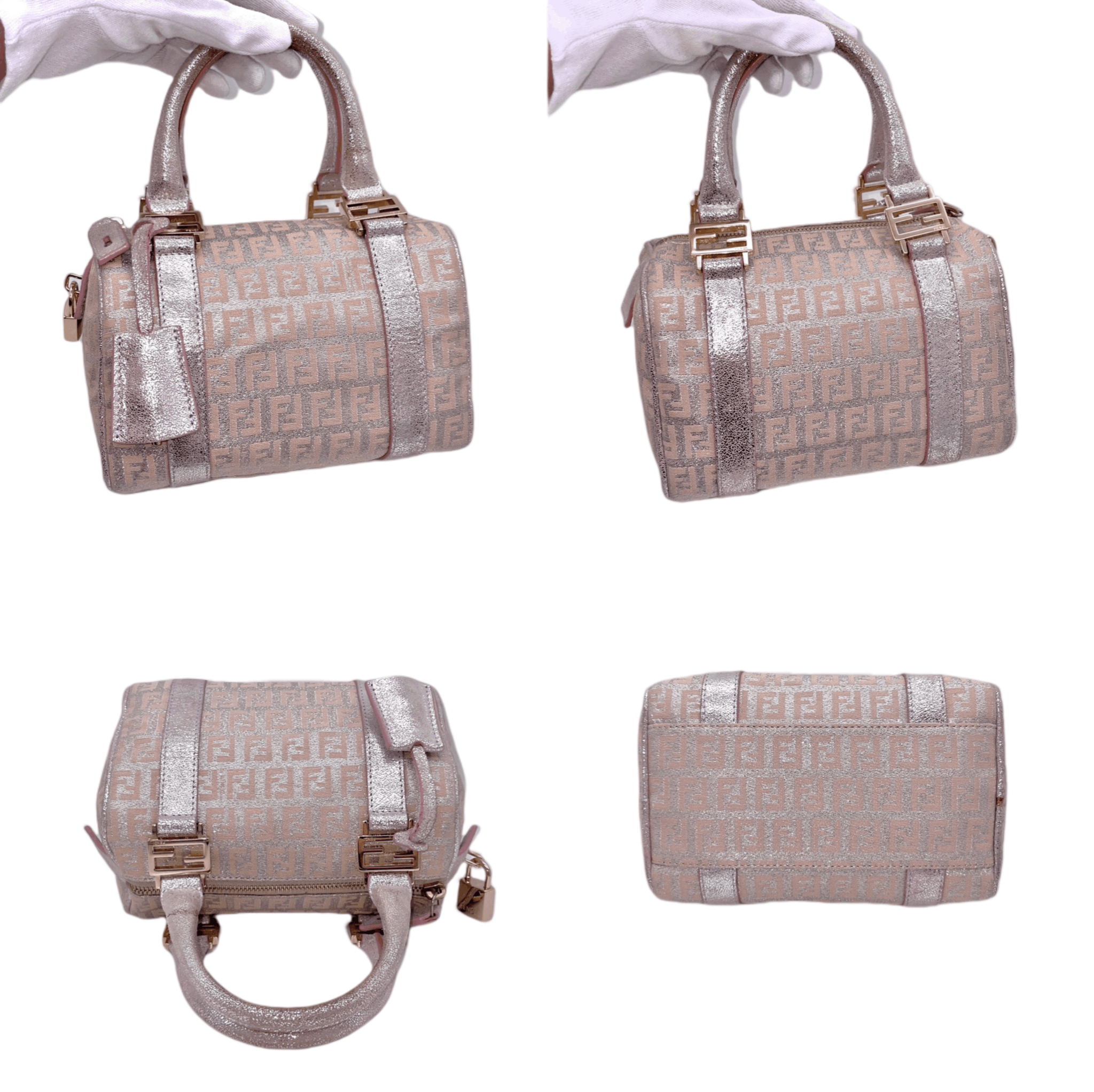 Fendi Fendi Zucchino Mini Boston Handbag Pink Silver Size ONE SIZE - 5 Thumbnail