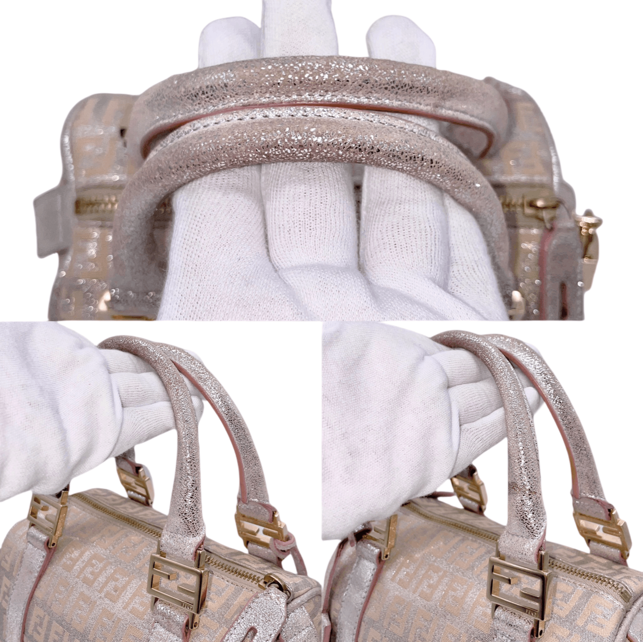 Fendi Fendi Zucchino Mini Boston Handbag Pink Silver Size ONE SIZE - 10 Thumbnail
