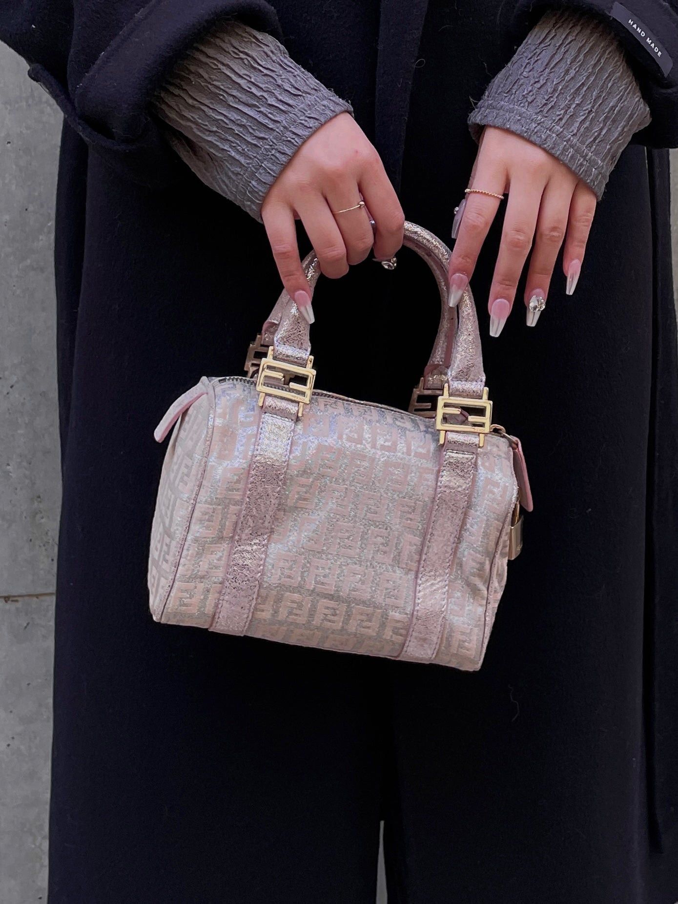 Fendi Fendi Zucchino Mini Boston Handbag Pink Silver Size ONE SIZE - 2 Thumbnail