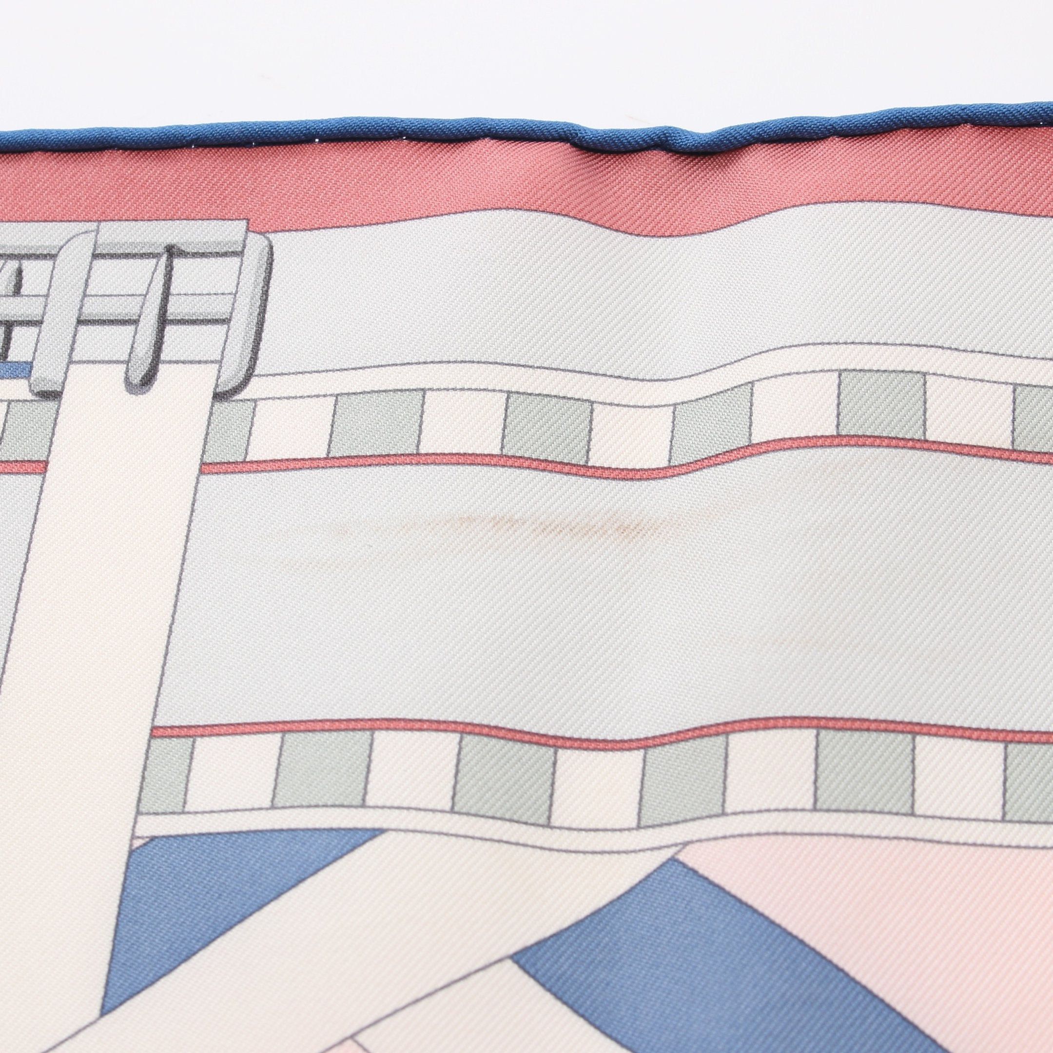 Hermes Hermes Carres 90 Sangles En Zigzag Scarf Silk Pink Blue Multicolor Size ONE SIZE - 5 Thumbnail