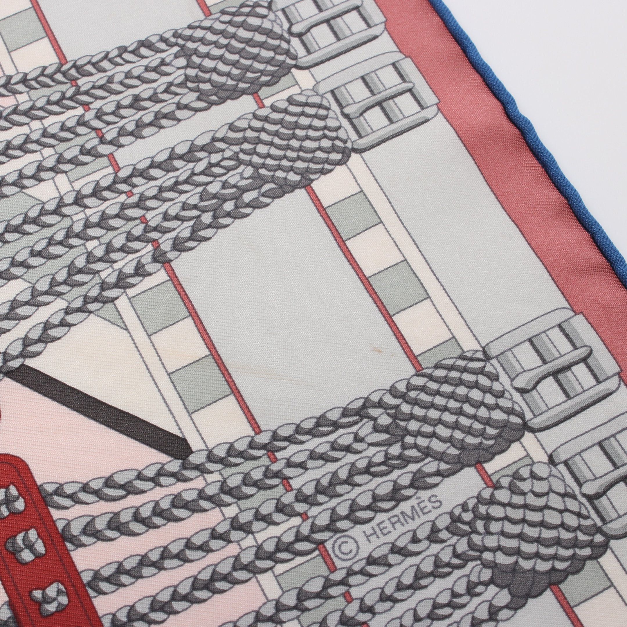 Hermes Hermes Carres 90 Sangles En Zigzag Scarf Silk Pink Blue Multicolor Size ONE SIZE - 6 Thumbnail