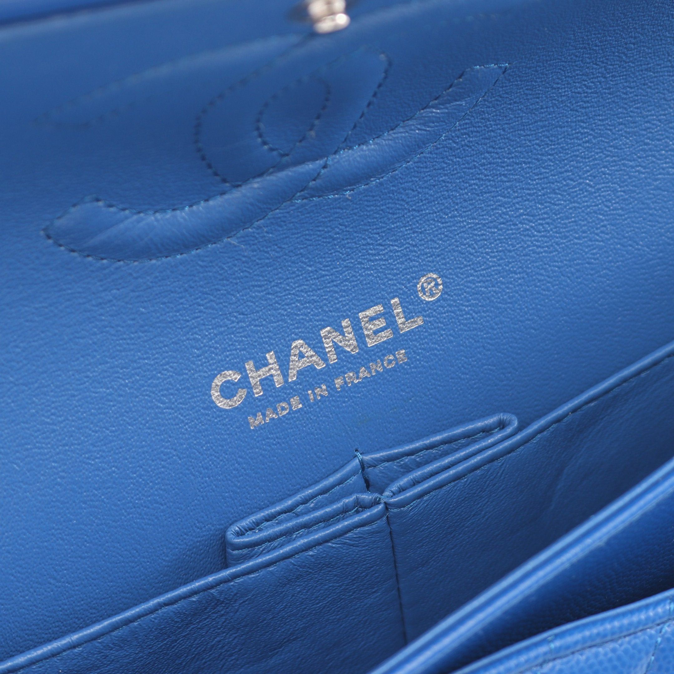 Chanel Chanel Chevron V-Stitch Double Flap Chain Shoulder Bag Caviar Skin Blue Silver Hardware Size ONE SIZE - 4 Thumbnail