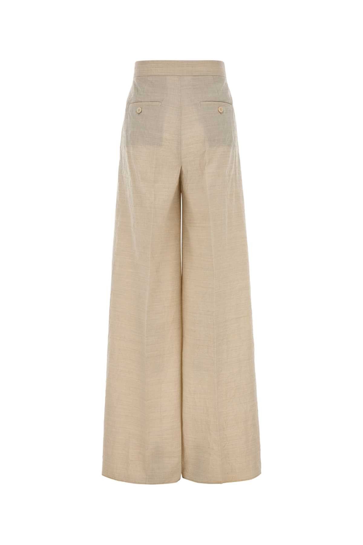 Max Mara Sand Wool Acinoso Wide-Leg Pant Size 28" / US 6 / IT 42 - 2 Thumbnail