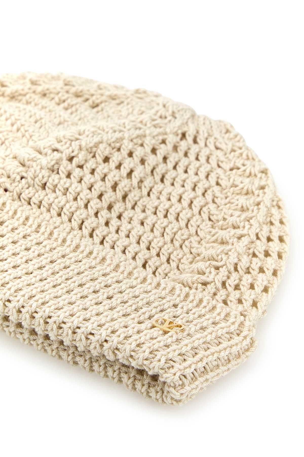 Valentino Sand Cotton Knitted Vlogo Signature Beanie Hat Size ONE SIZE - 3 Thumbnail