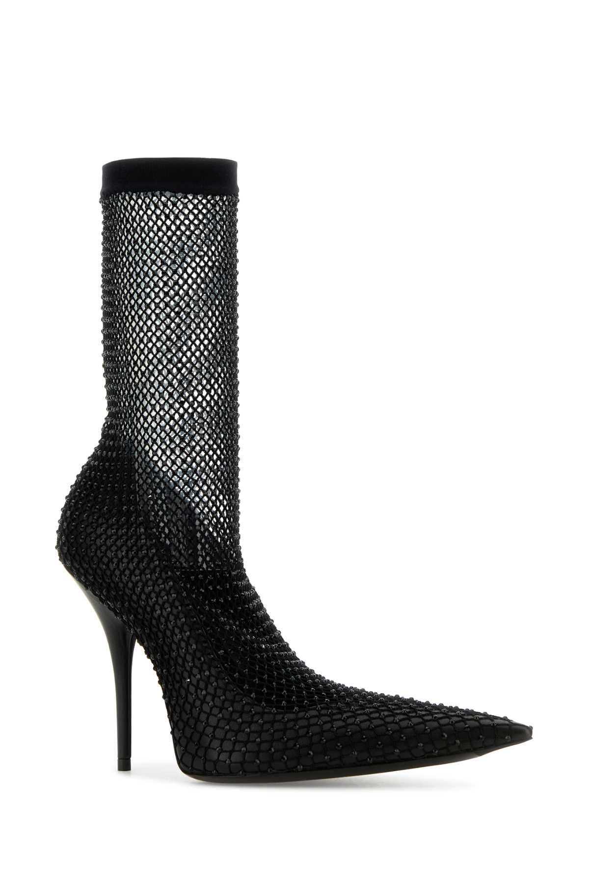 Balenciaga Black Nappa Leather And Mesh Avenue Ankle Boots Size US 9 / IT 39 - 2 Thumbnail