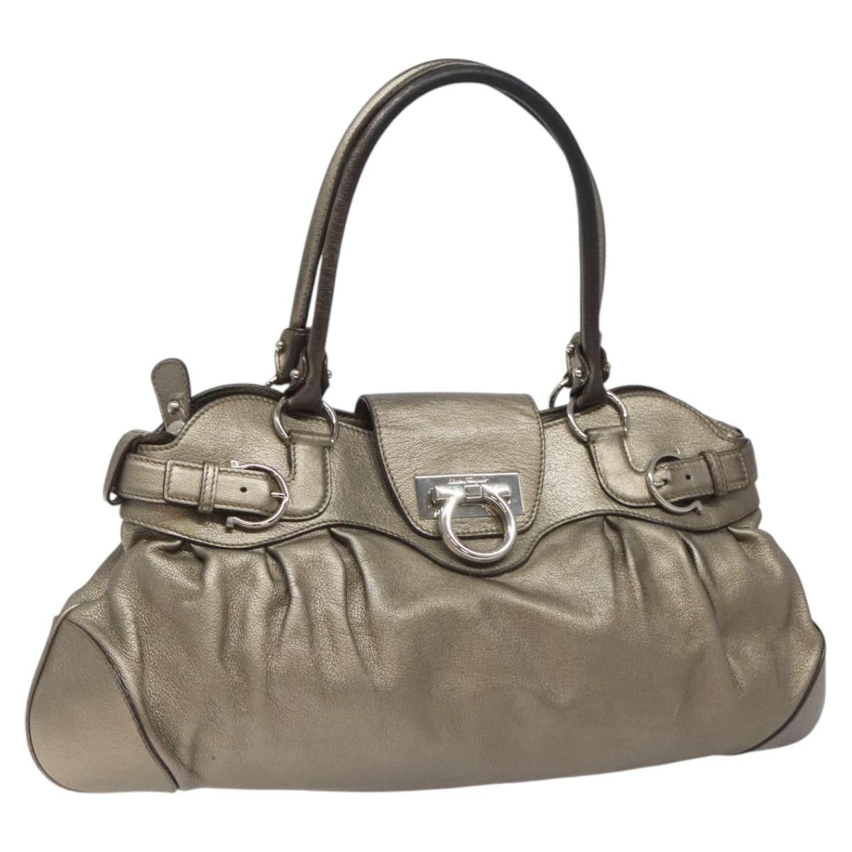 Salvatore Ferragamo Gancini Silver Leather Handbag (Pre-Owned) Size ONE SIZE - 17 Thumbnail