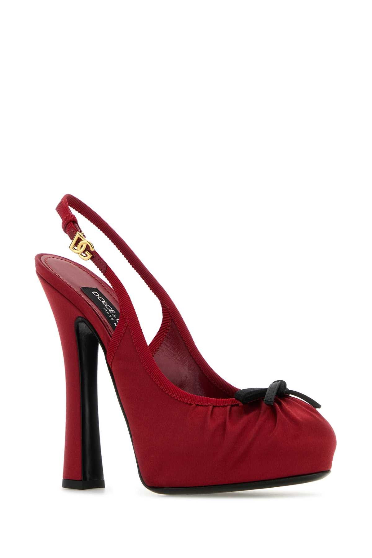 Dolce & Gabbana Red Satin Pumps Size US 7.5 / IT 37.5 - 2 Thumbnail