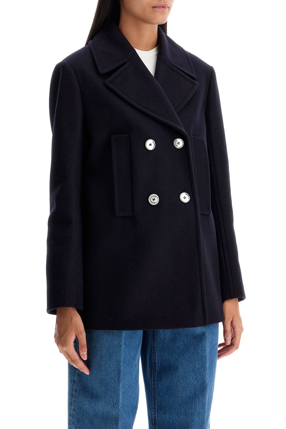 Shaved wool double-breasted caban coat