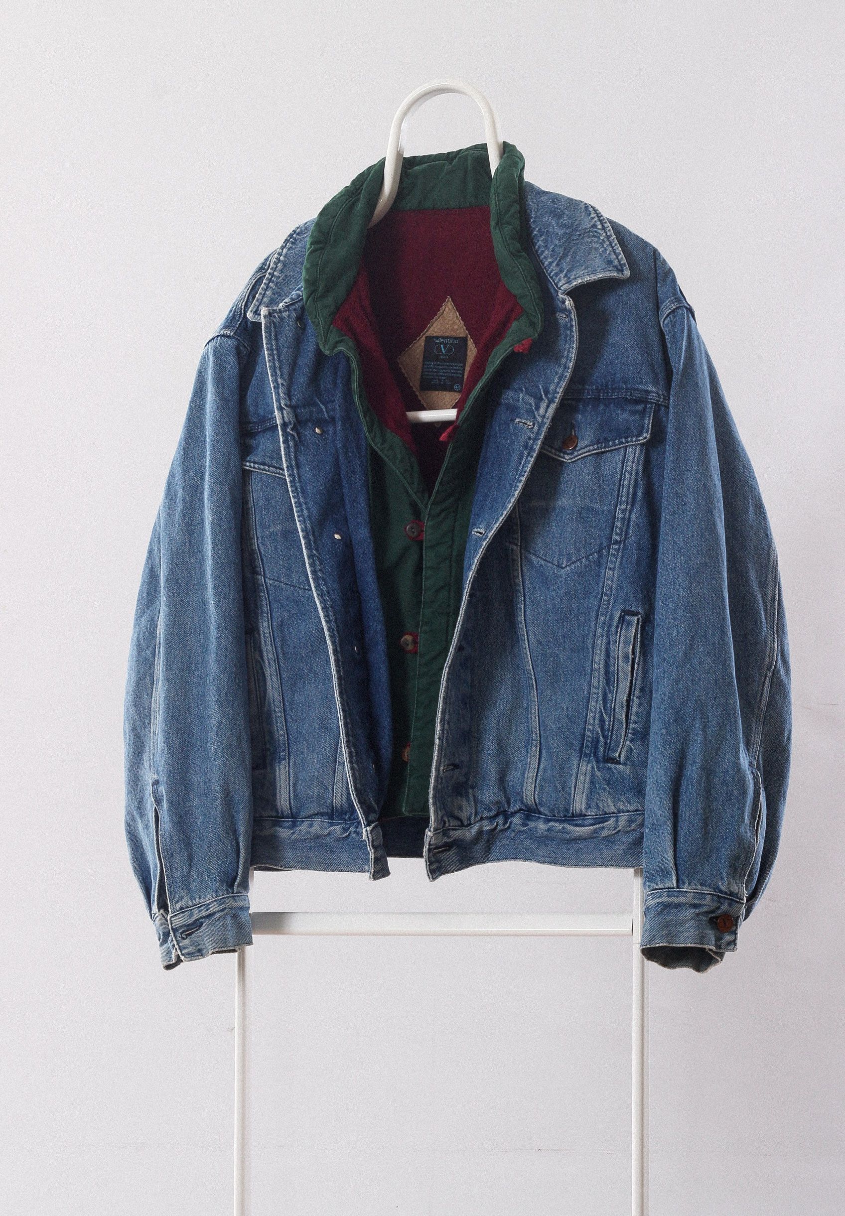 80s Vintage Mens VALENTINO Jeans Washed Denim Winter Lining Jacket Coat - HODKOTOM