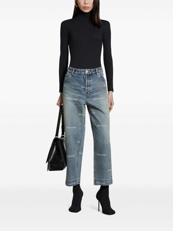 Balenciaga All over Logo Bootcut Cropped Jeans Size 28" / US 6 / IT 42 - 2 Thumbnail