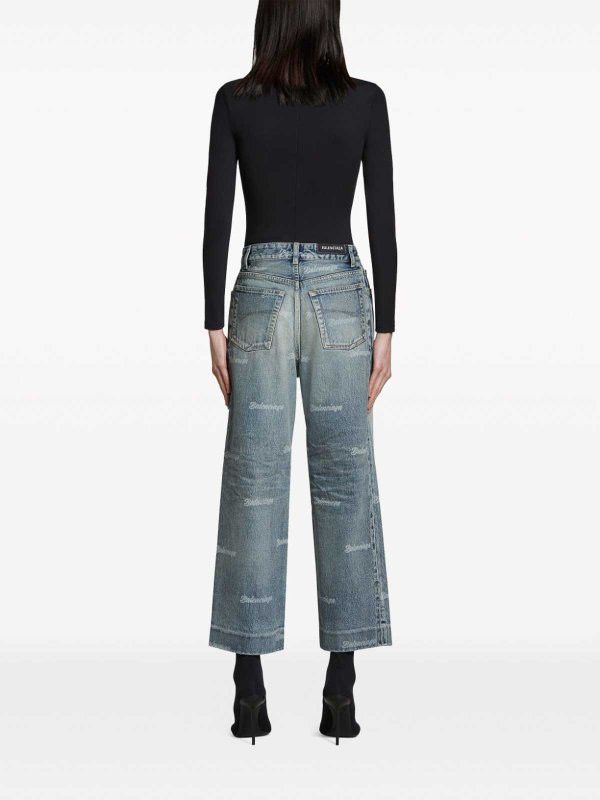 Balenciaga All over Logo Bootcut Cropped Jeans Size 31" - 3 Thumbnail