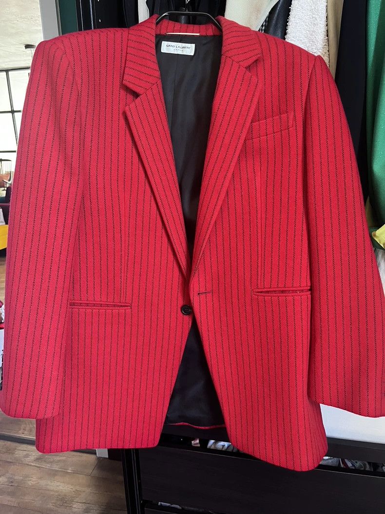 Saint Laurent Paris Red Striped Wool Blazer from Saint Laurent Size US L / EU 52-54 / 3 - 2 Thumbnail