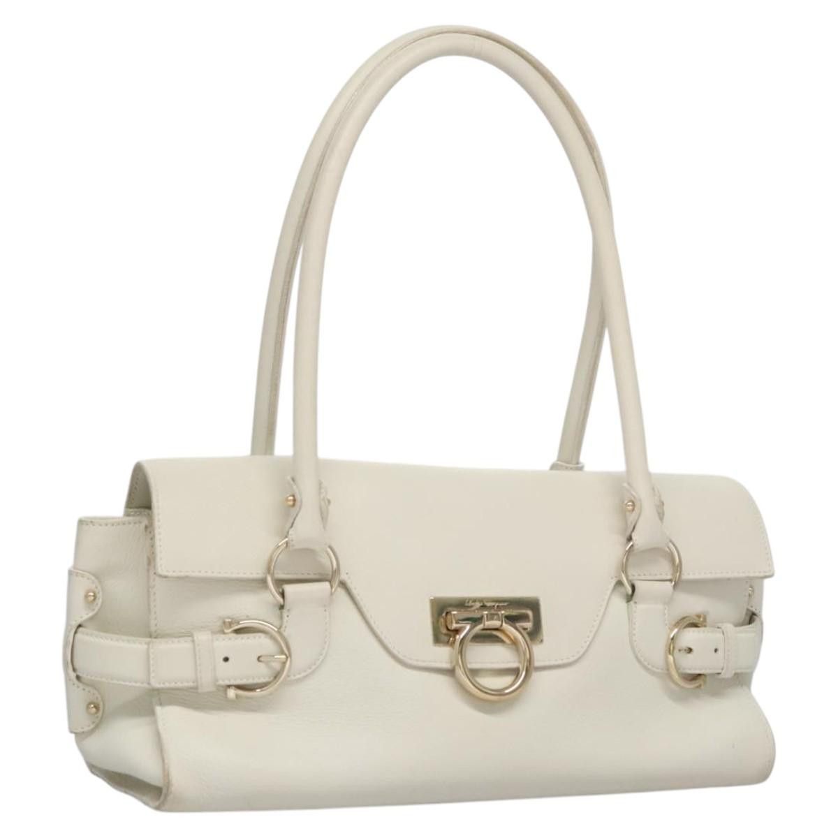 Salvatore Ferragamo Gancini Beige Leather Shoulder Bag (Pre-Owned) Size ONE SIZE - 3 Thumbnail