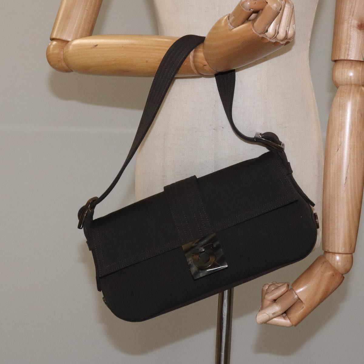 Salvatore Ferragamo Gancini Black Canvas Shoulder Bag (Pre-Owned) Size ONE SIZE - 20 Thumbnail
