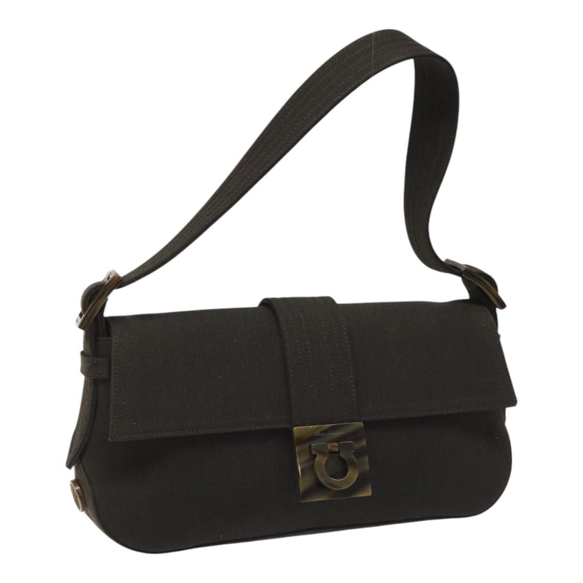 Salvatore Ferragamo Gancini Black Canvas Shoulder Bag (Pre-Owned) Size ONE SIZE - 3 Thumbnail