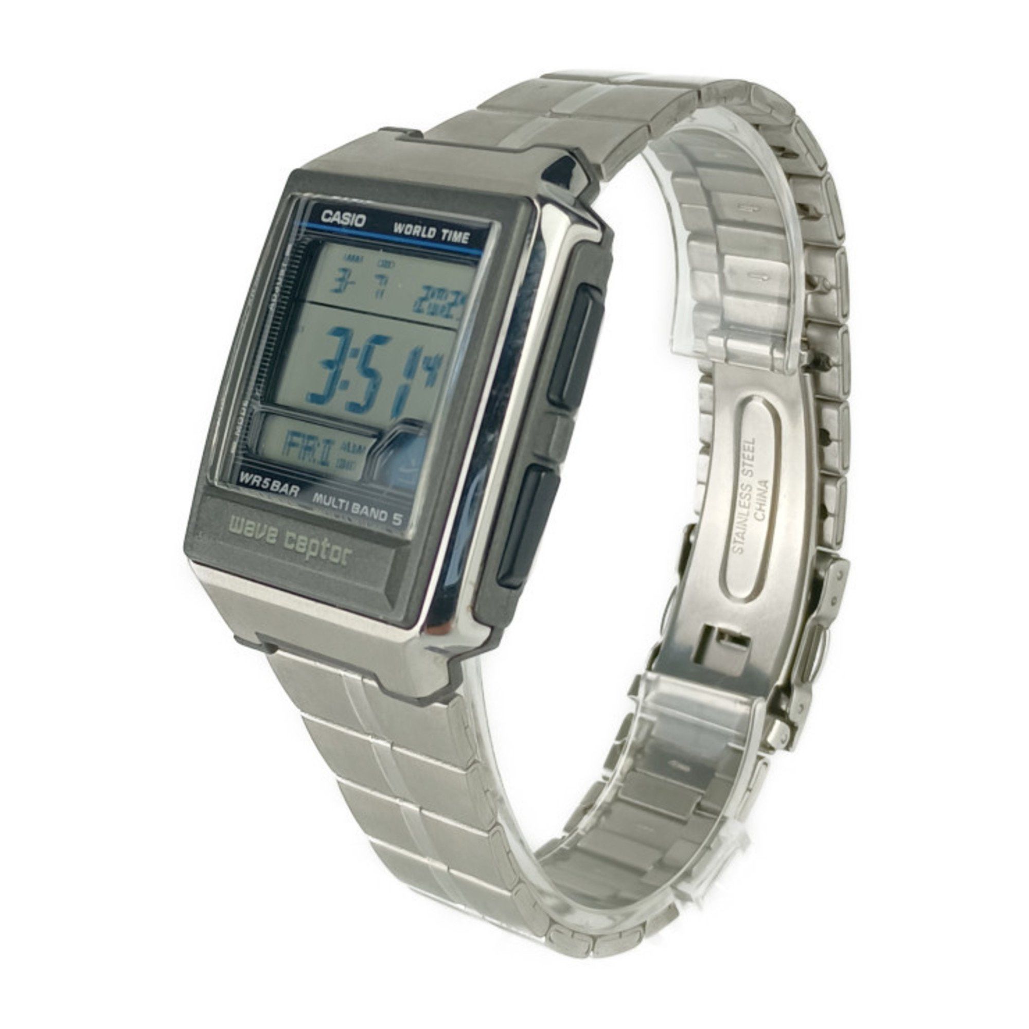 CASIO WAVE CEPTOR Wristwatch WV-59J Silver Stainless Steel Men\'s Digital Quartz Radio-controlled Watch
