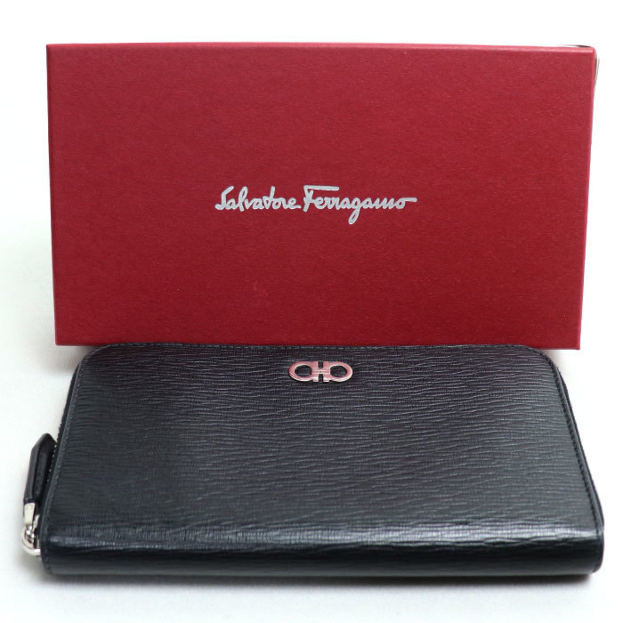 Salvatore Ferragamo Salvatore Ferragamo Gancini Long Wallet Round Black 66-A590 Men's Size ONE SIZE - 8 Thumbnail