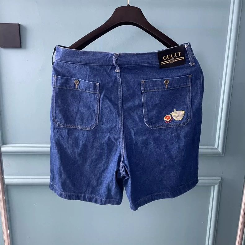 Gucci Gucci Denim Blue Embroidered Logo Shorts Size US 32 / EU 48 - 2 Thumbnail