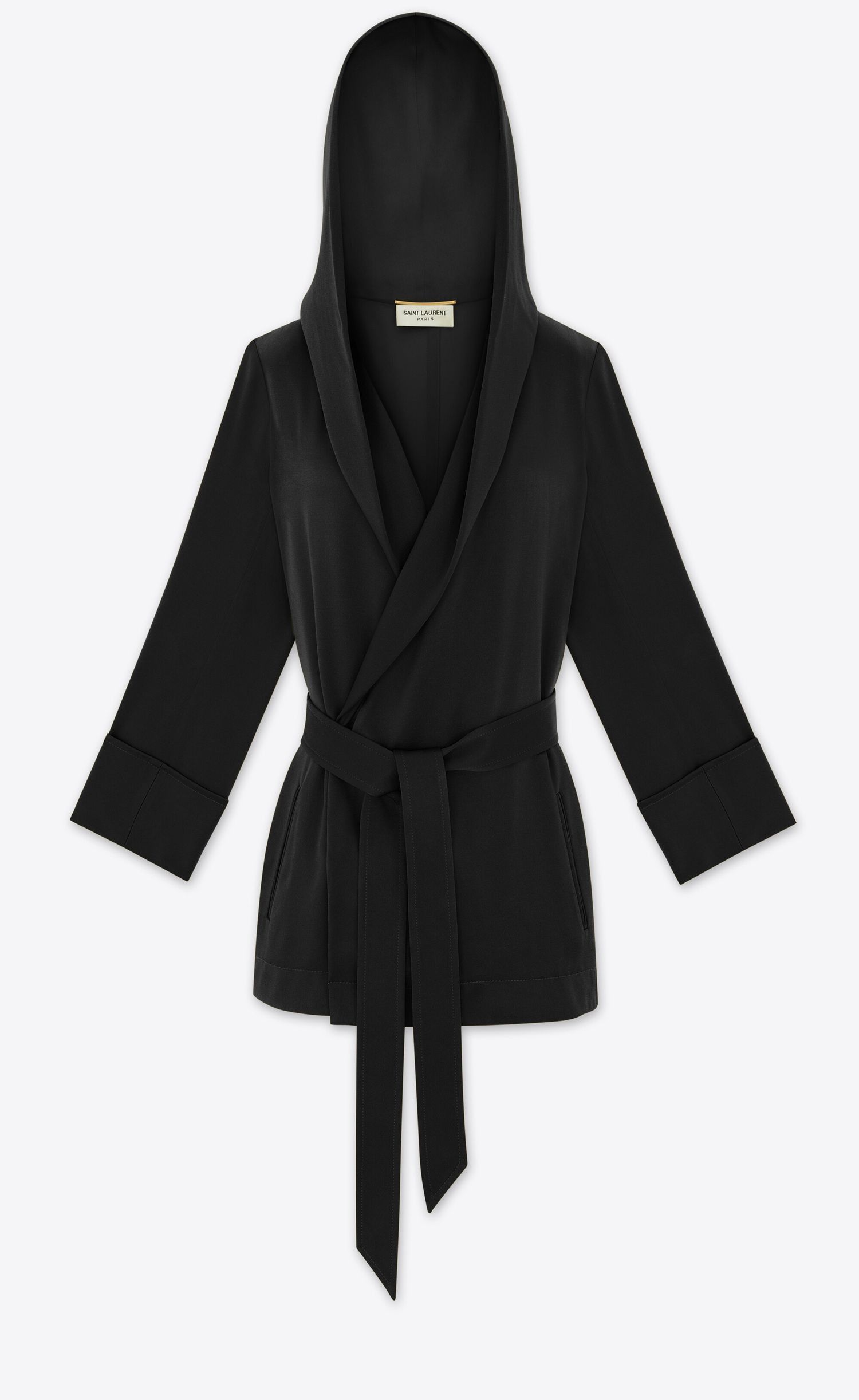 Saint Laurent Paris Hooded Jacket in Crepe Satin Black Size M / US 6-8 / IT 42-44 - 2 Thumbnail