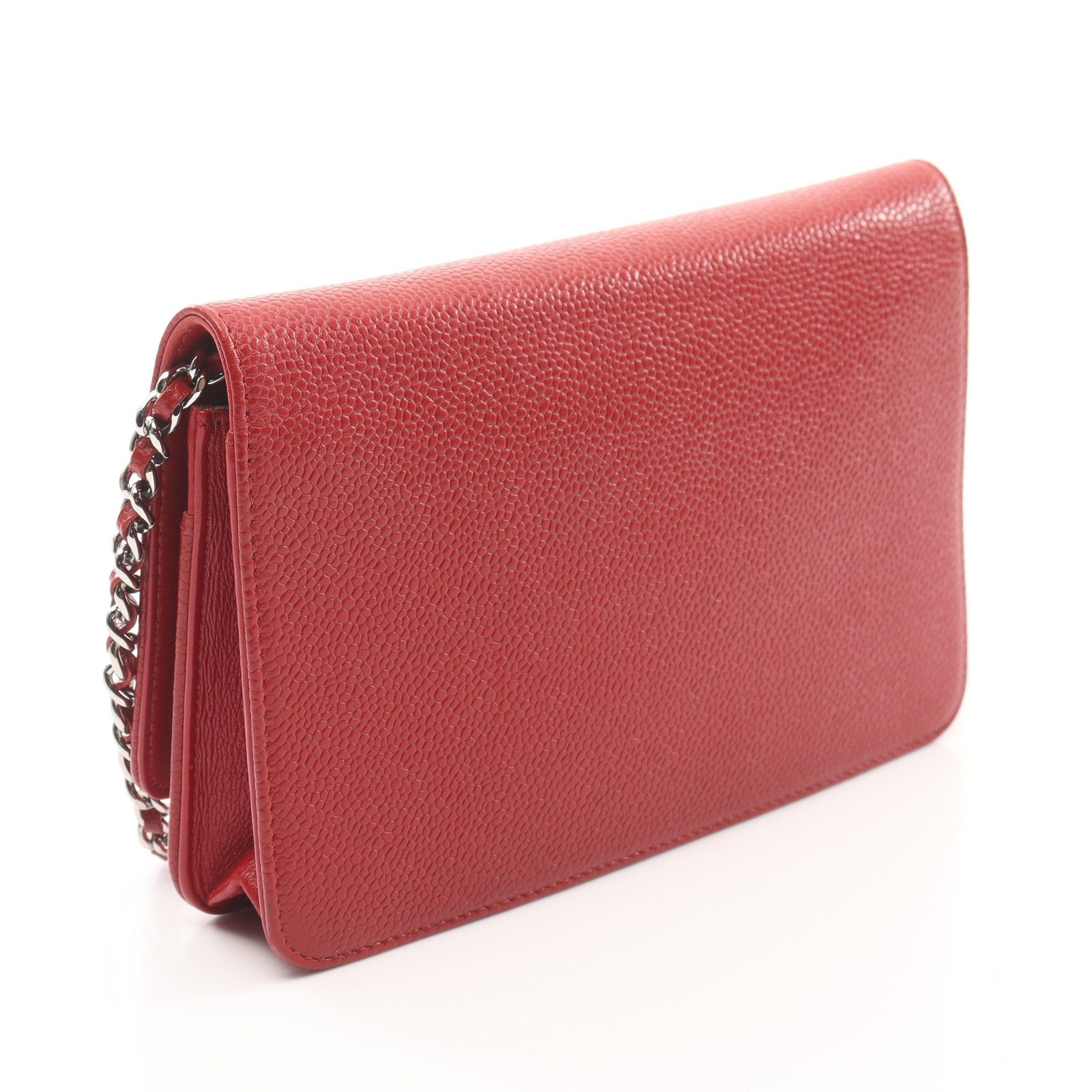 Chanel Chanel Coco Mark Chain Wallet Caviar Skin Red Silver Hardware Size ONE SIZE - 2 Thumbnail