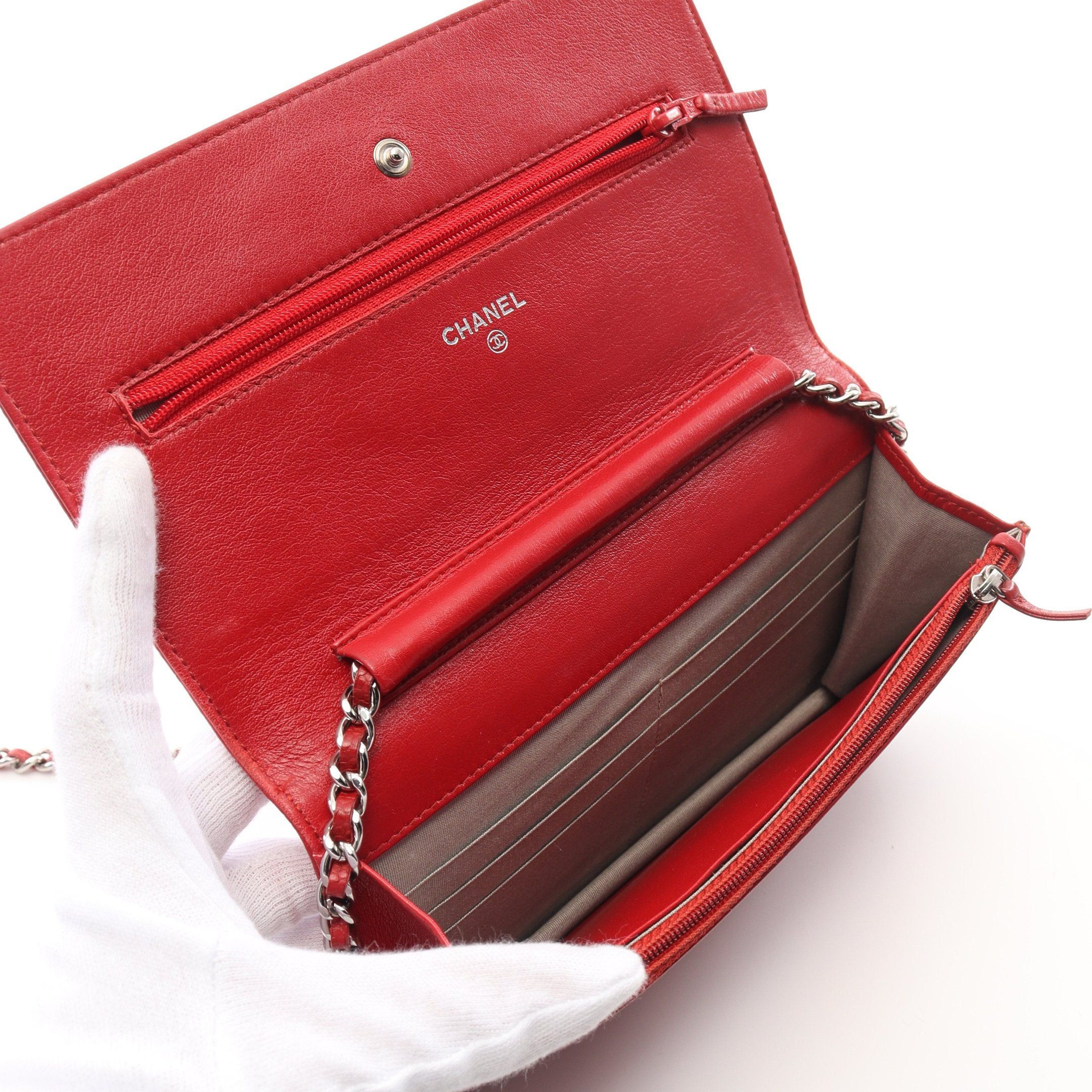 Chanel Chanel Coco Mark Chain Wallet Caviar Skin Red Silver Hardware Size ONE SIZE - 3 Thumbnail