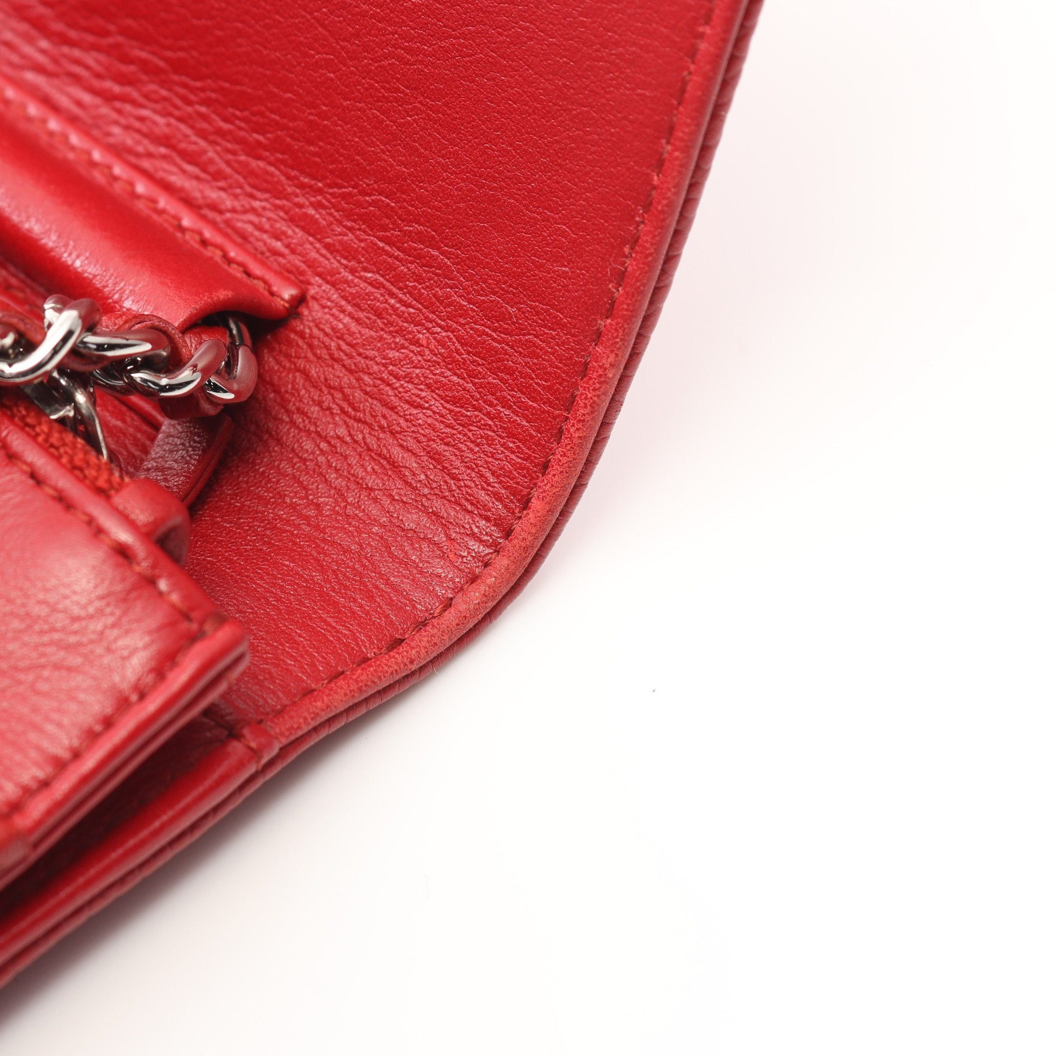 Chanel Chanel Coco Mark Chain Wallet Caviar Skin Red Silver Hardware Size ONE SIZE - 6 Thumbnail
