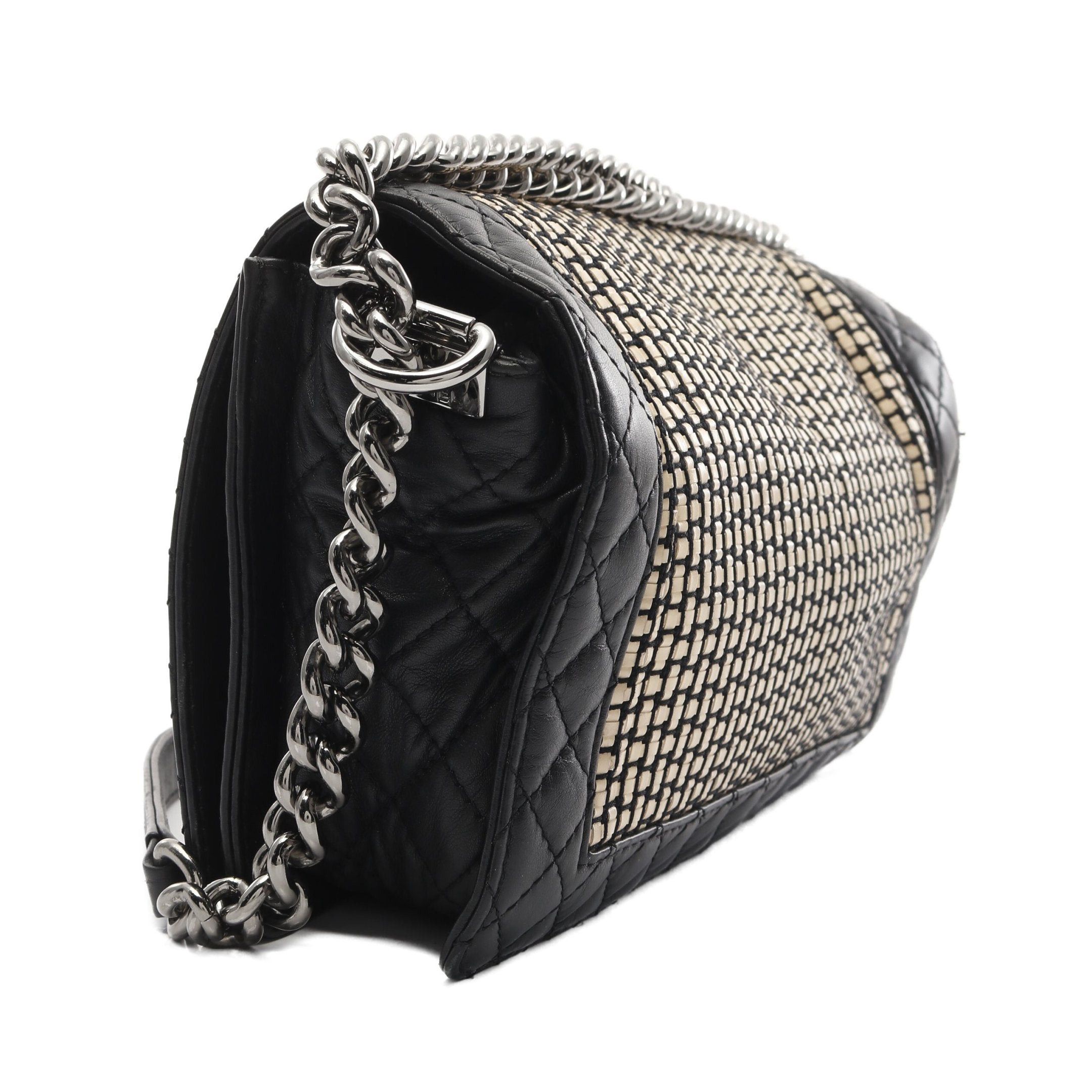 Chanel Chanel Boy Chanel Chain Shoulder Bag Lambskin Black Beige Silver Hardware Size ONE SIZE - 2 Thumbnail