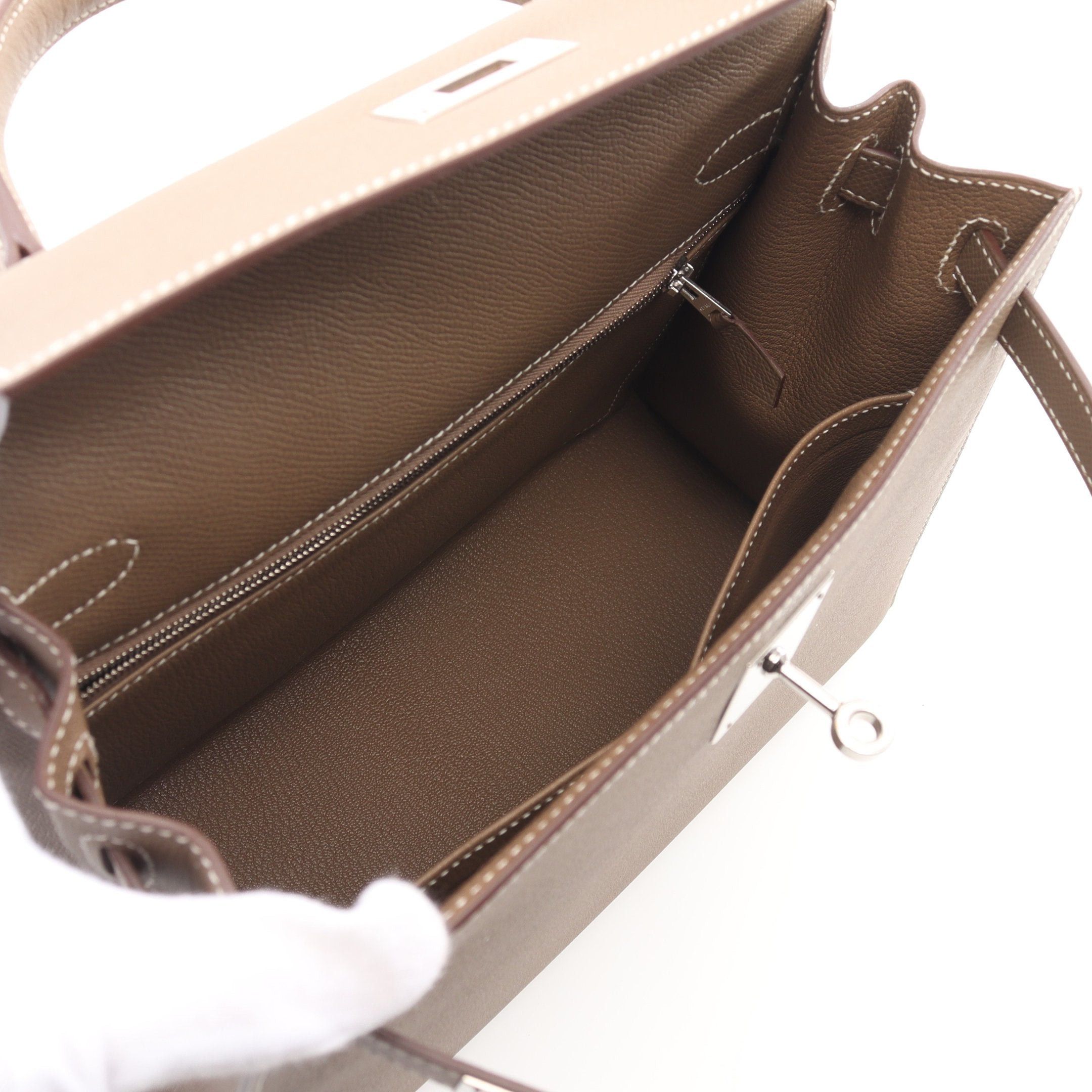 Hermes Hermes Kelly28 Etoupe Handbag Veau Epsom Gray Brown Silver Hardware Outside Sewing Y Stamp Size ONE SIZE - 3 Thumbnail