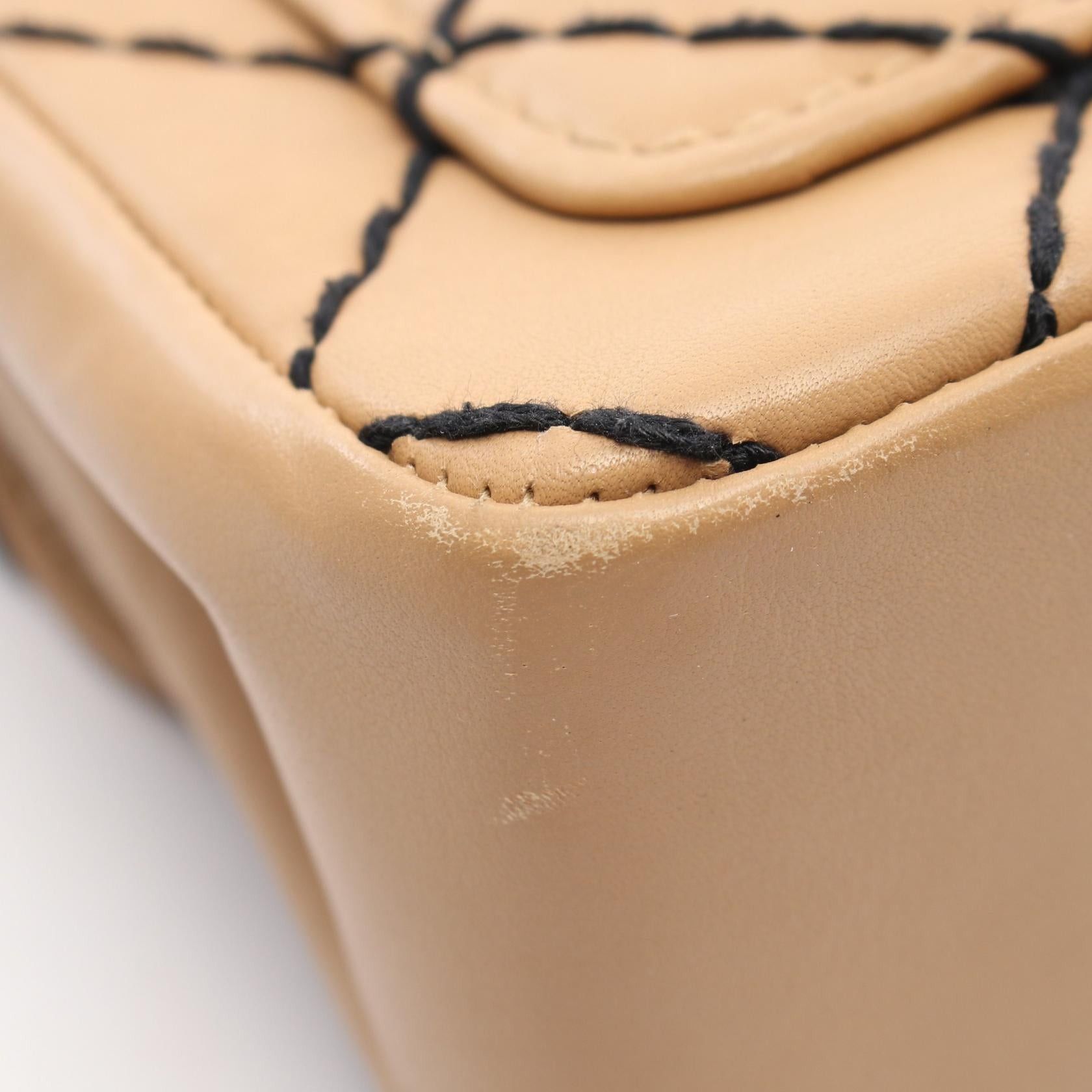 Chanel Chanel Wild Stitch Double Chain Shoulder Bag Leather Beige Black Hardware Size ONE SIZE - 8 Thumbnail