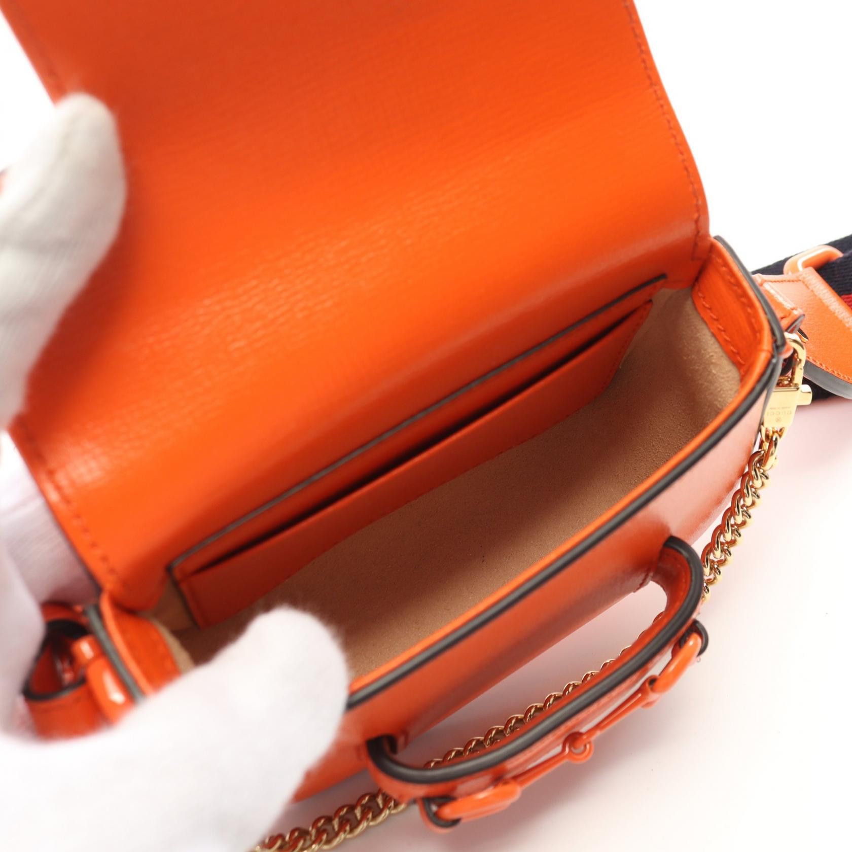 Gucci Gucci Mini Horsebit 1955 Shoulder Bag Leather Orange Size ONE SIZE - 3 Thumbnail