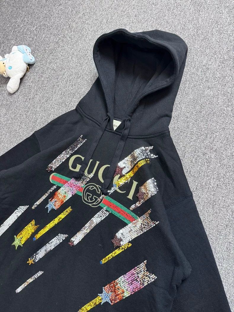 Gucci Gucci Black Logo Hoodie with Star Design Size US M / EU 48-50 / 2 - 3 Thumbnail