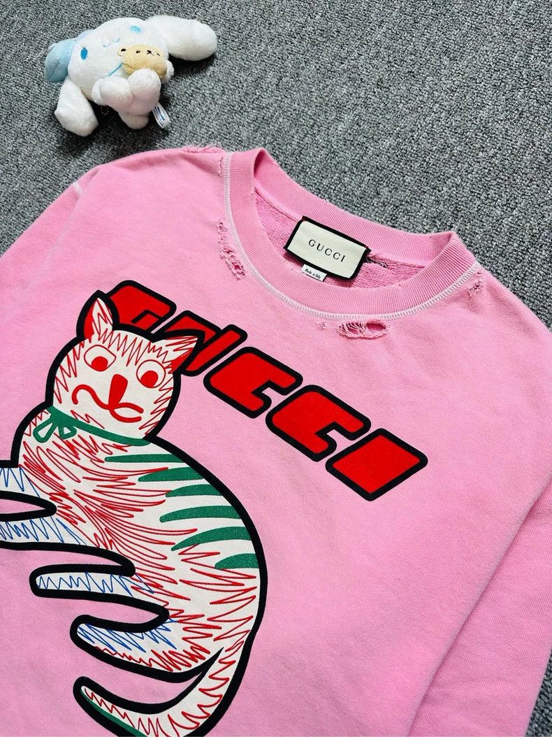 Gucci Gucci Pink Cat Sweatshirt with Distressed Details Size US XS / EU 42 / 0 - 2 Thumbnail