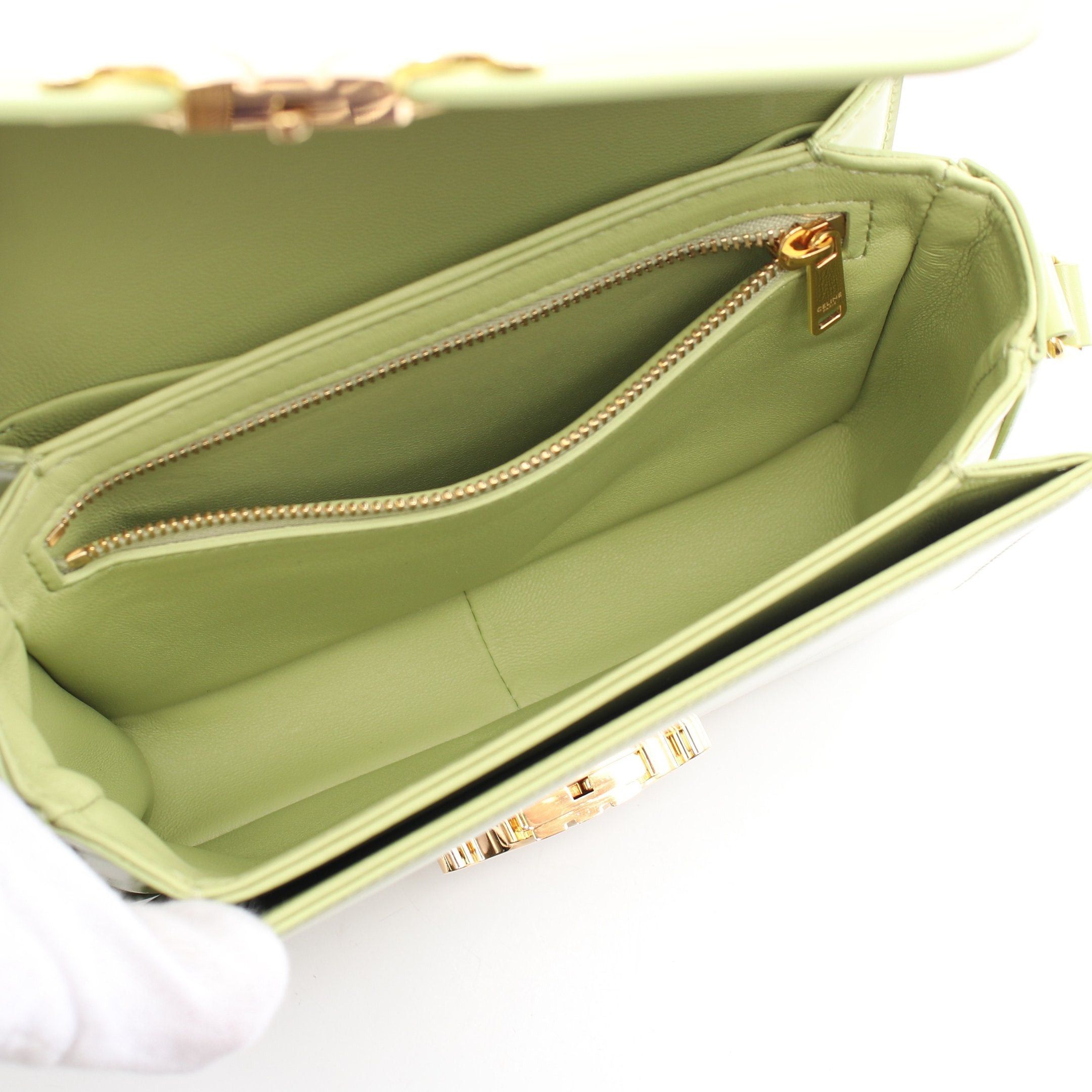 Celine Celine Teen Triomphe Bag Shoulder Leather Light Green Size ONE SIZE - 3 Thumbnail